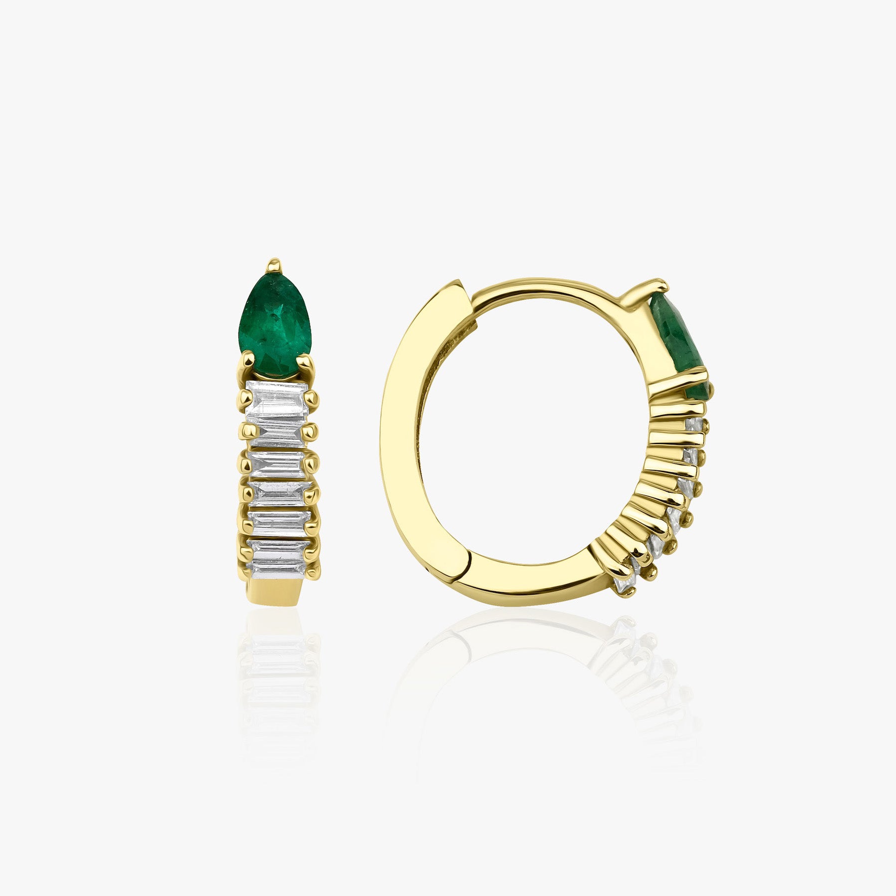 Emerald Earrings With Baguette Cut Diamonds Available in 14K and 18K Gold