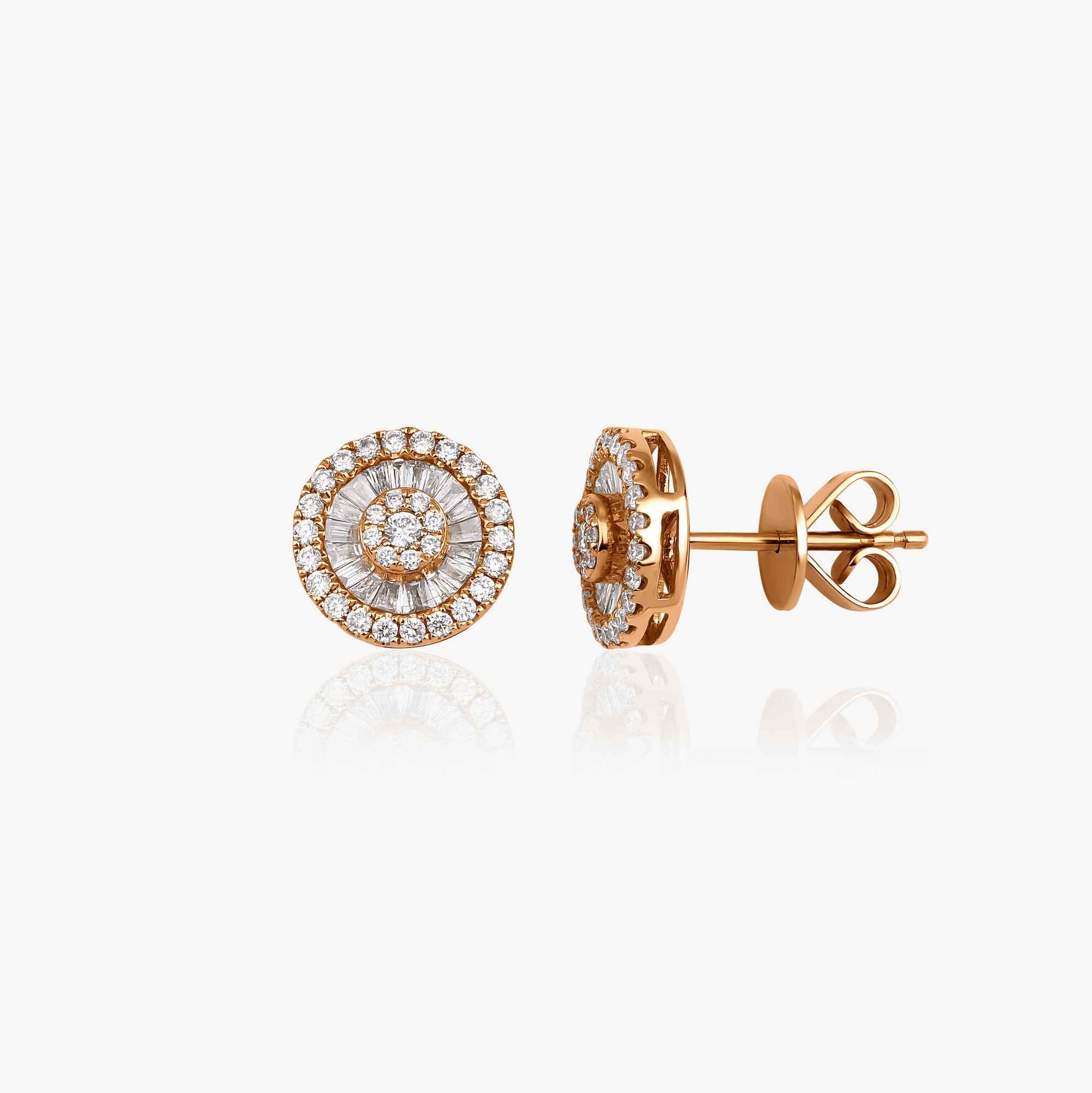Baguette Diamond Circle Stud Earrings in 18K Gold