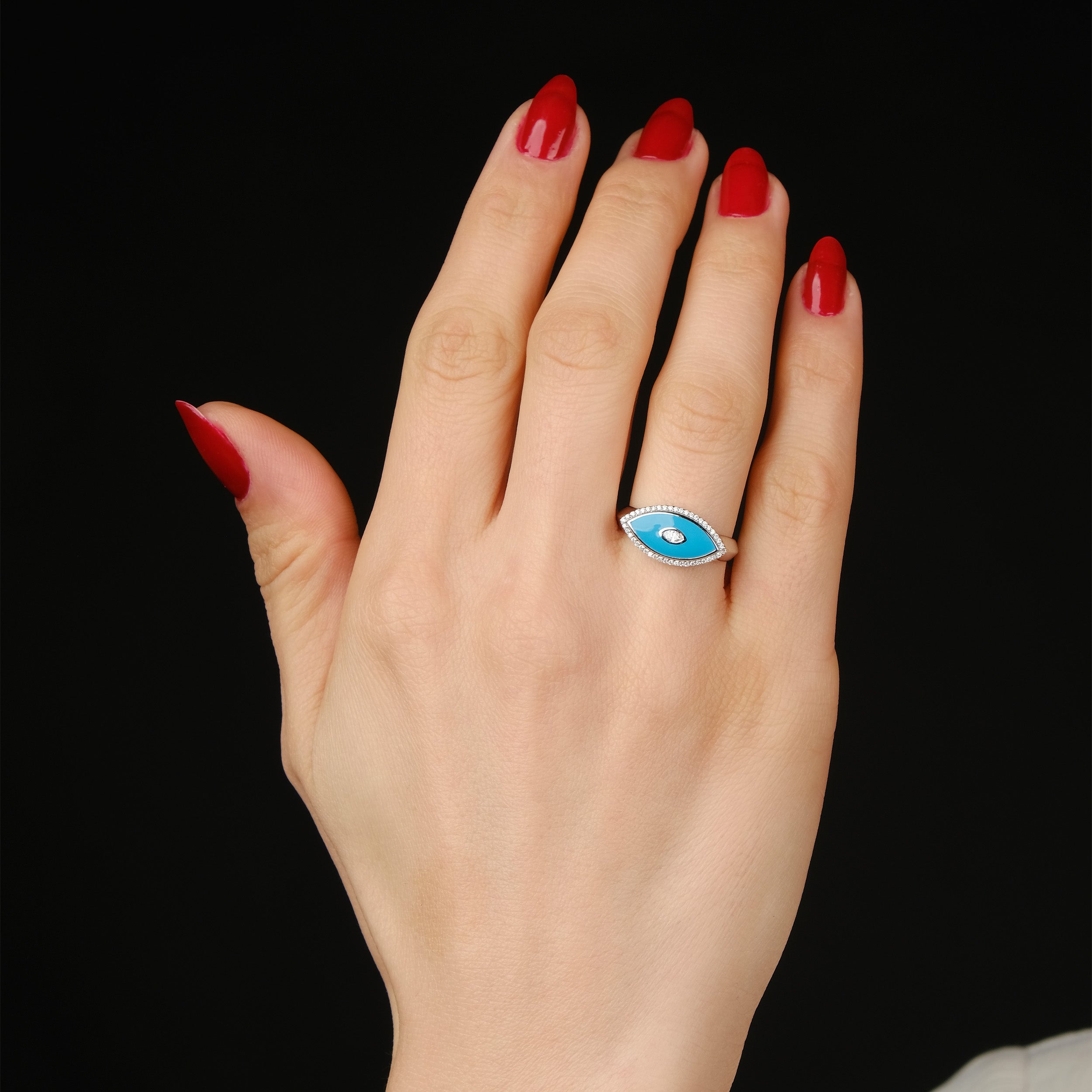 Diamond Protection Evil Eye Ring in 14K Gold