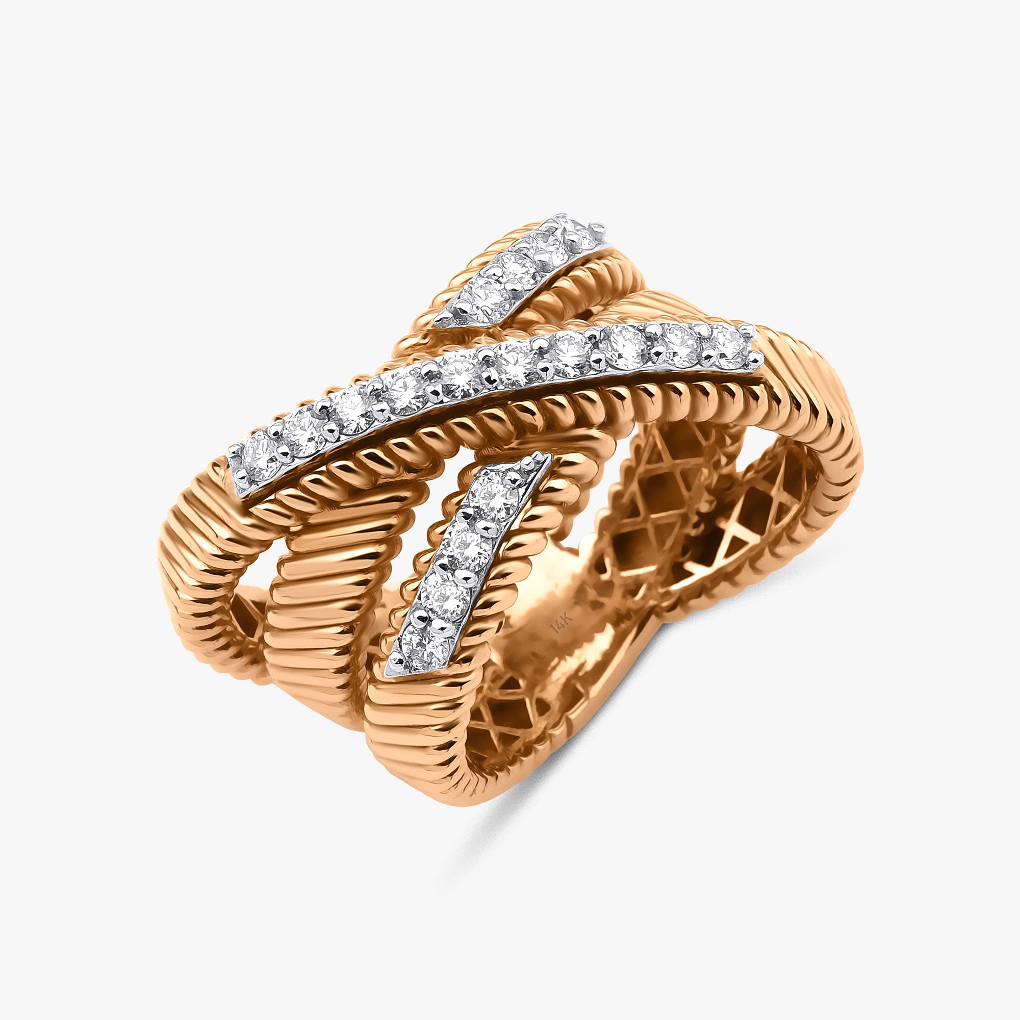 Diamond Crossover Ring in 14K Gold