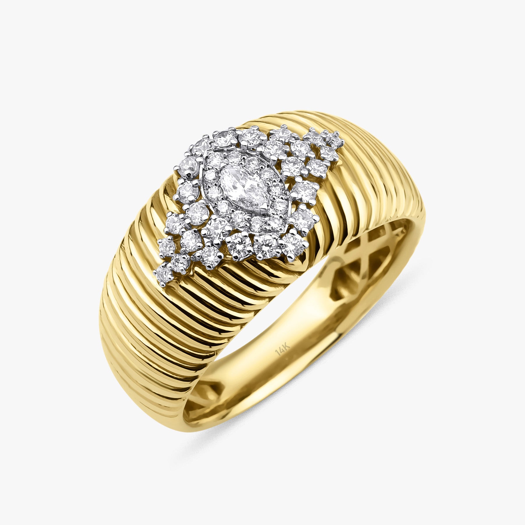14K Gold Marquise Diamond Dome Ring