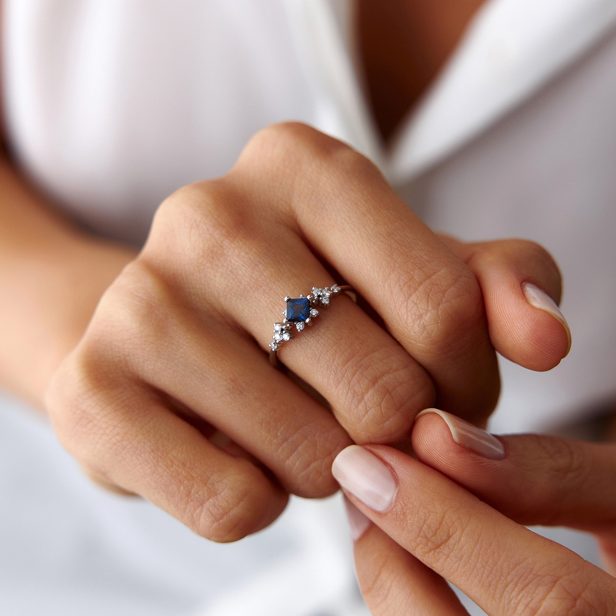 Princess Cut Sapphire and Diamond Ring in 14K Gold