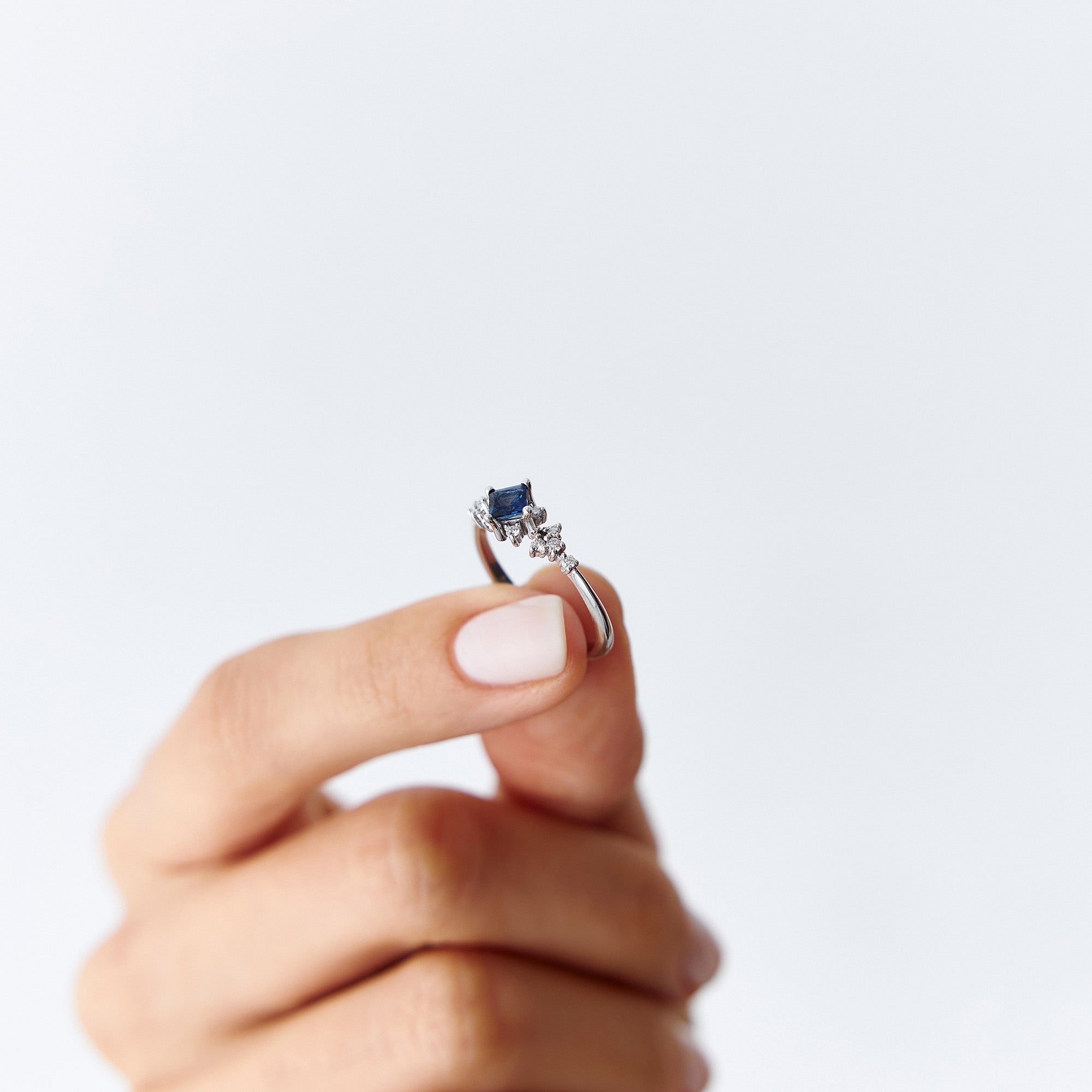 Princess Cut Sapphire and Diamond Ring in 14K Gold