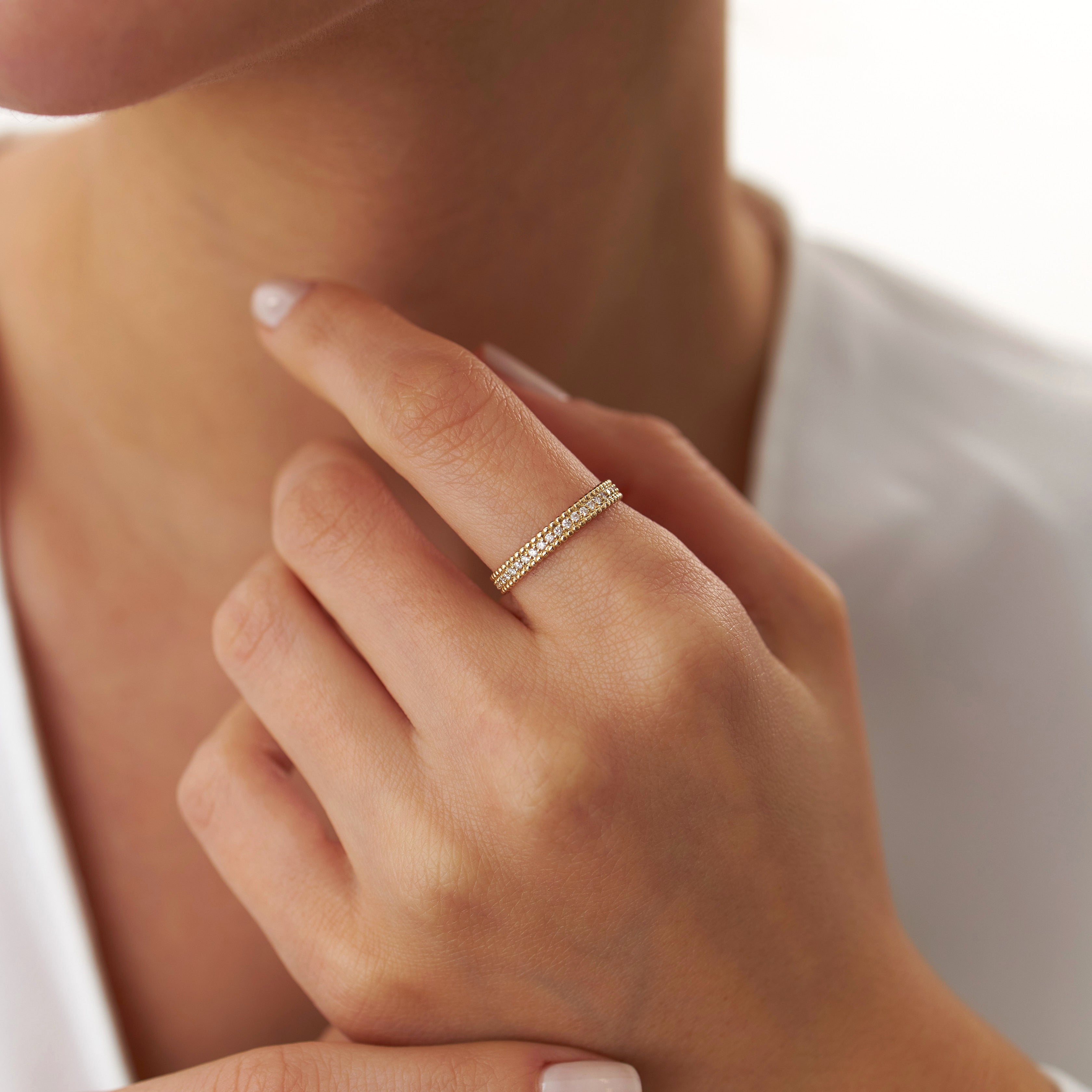 Tiny Diamond Half Eternity Ring in 14K Gold