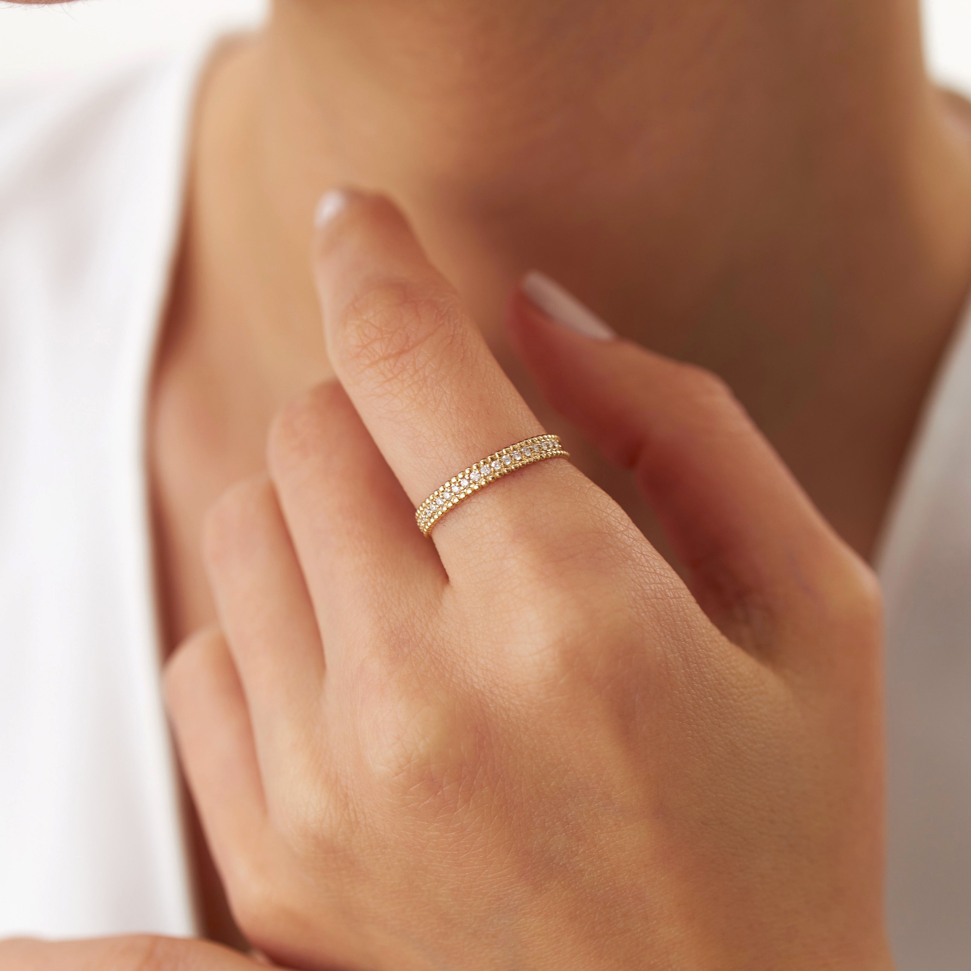 Tiny Diamond Half Eternity Ring in 14K Gold