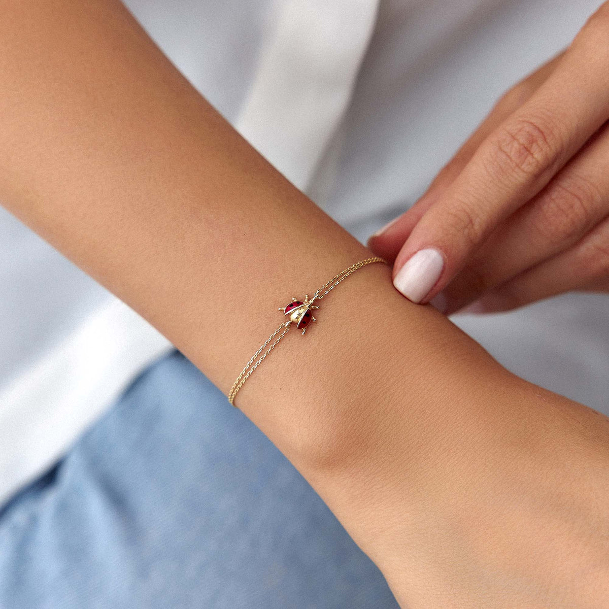 Ladybug Bracelet in 14K Gold