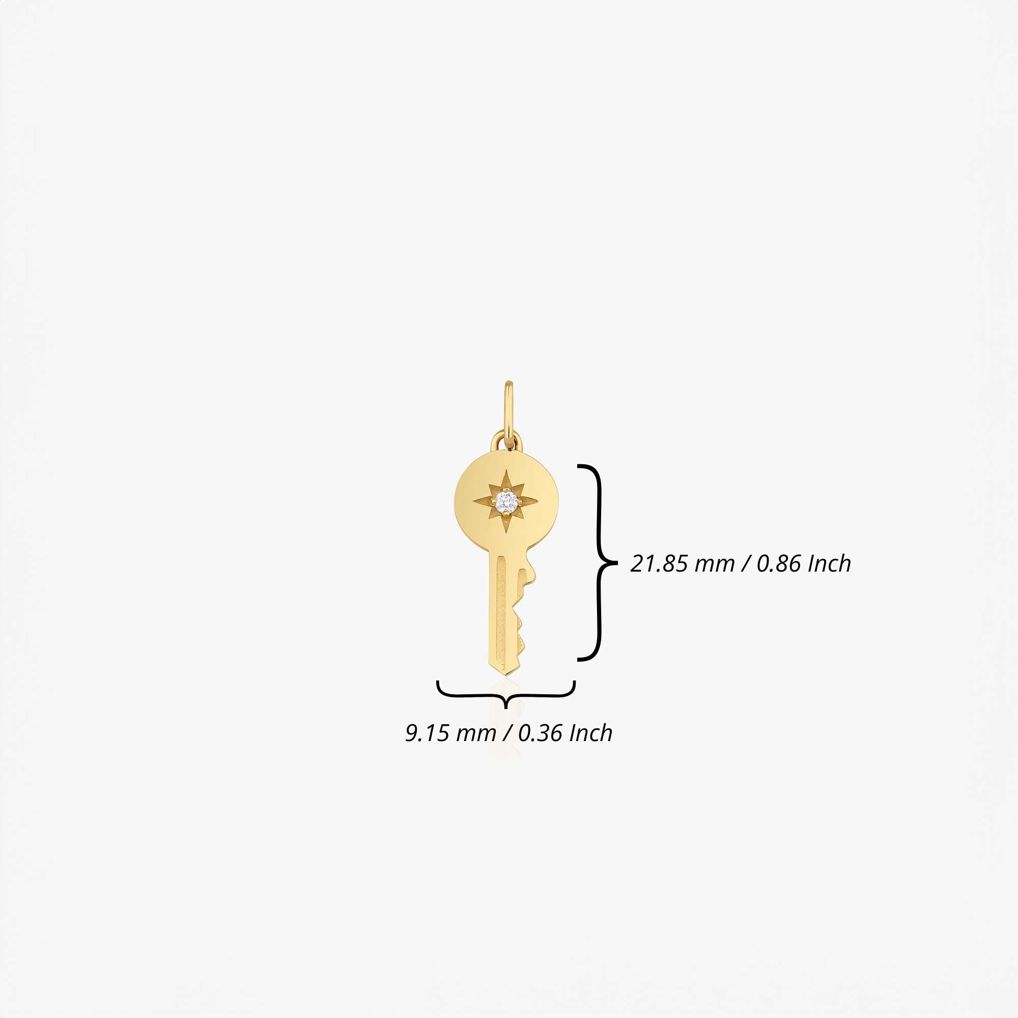 Diamond Star Inlaid Key Pendant in 14K Gold