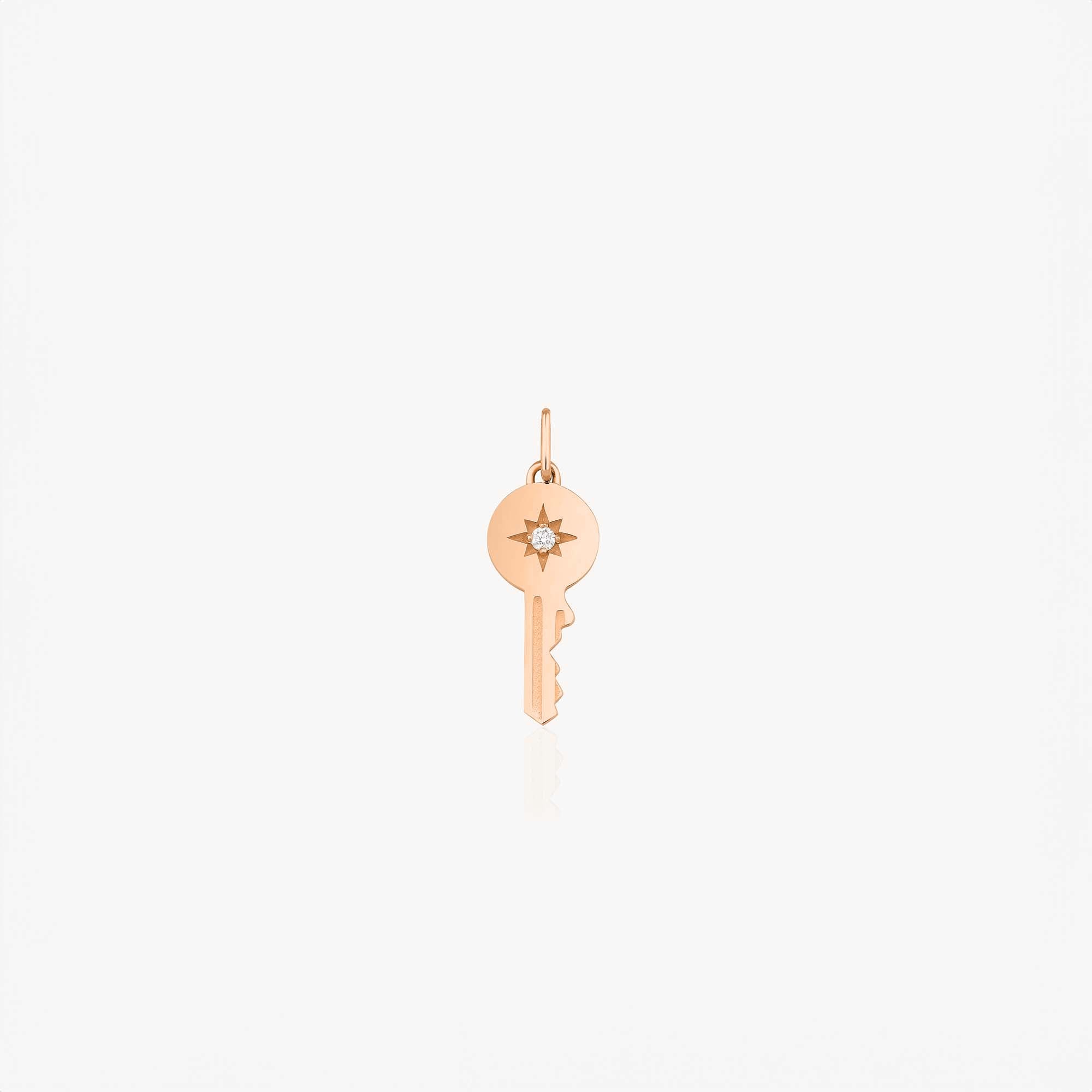 Diamond Star Inlaid Key Pendant in 14K Gold