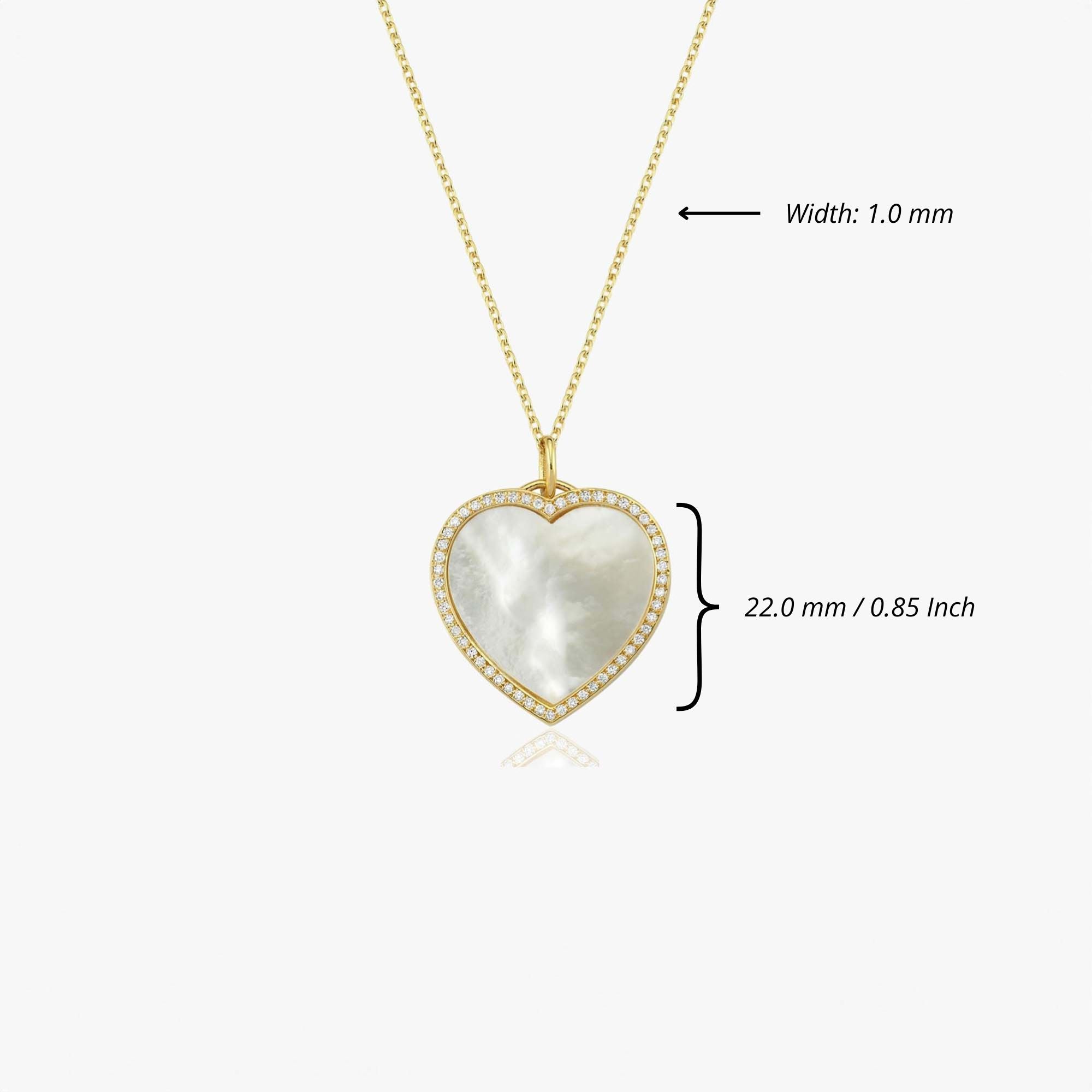 Large Diamond Mother of Pearl Heart Necklace in 14K Gold