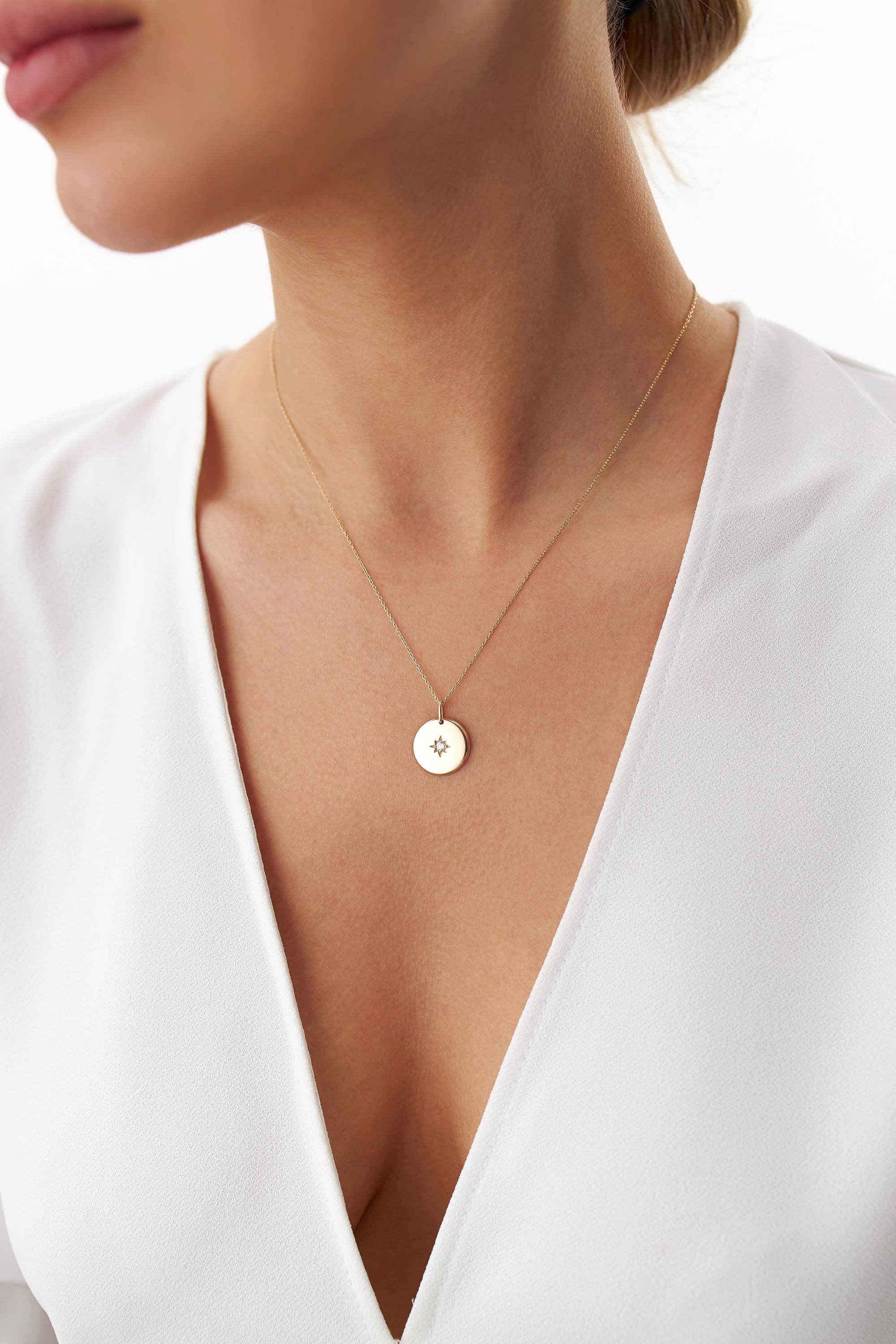 Diamond North Star Pendant in 14K Gold