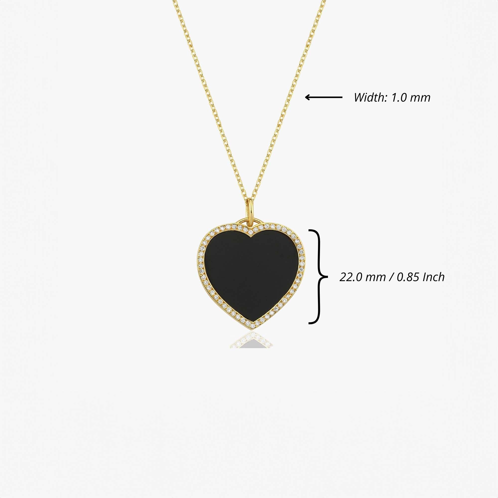 Large Diamond Onyx Heart Necklace in 14K Gold