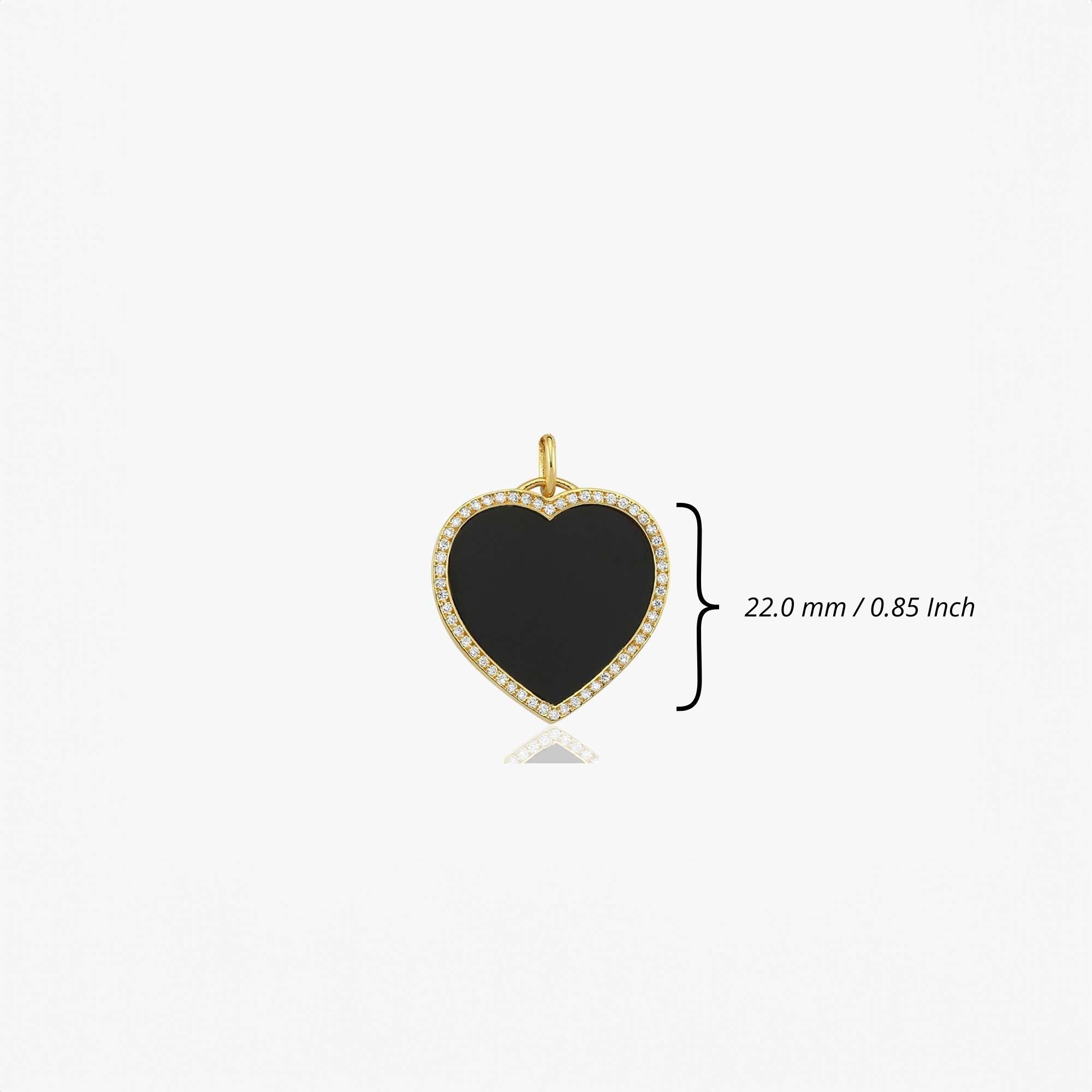 Large Diamond Onyx Heart Pendant in 14K Gold