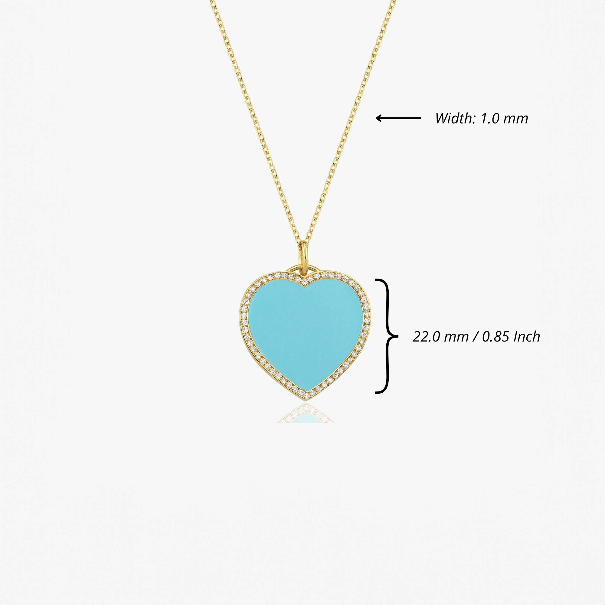 Large Diamond Turquoise Heart Necklace in 14K Gold