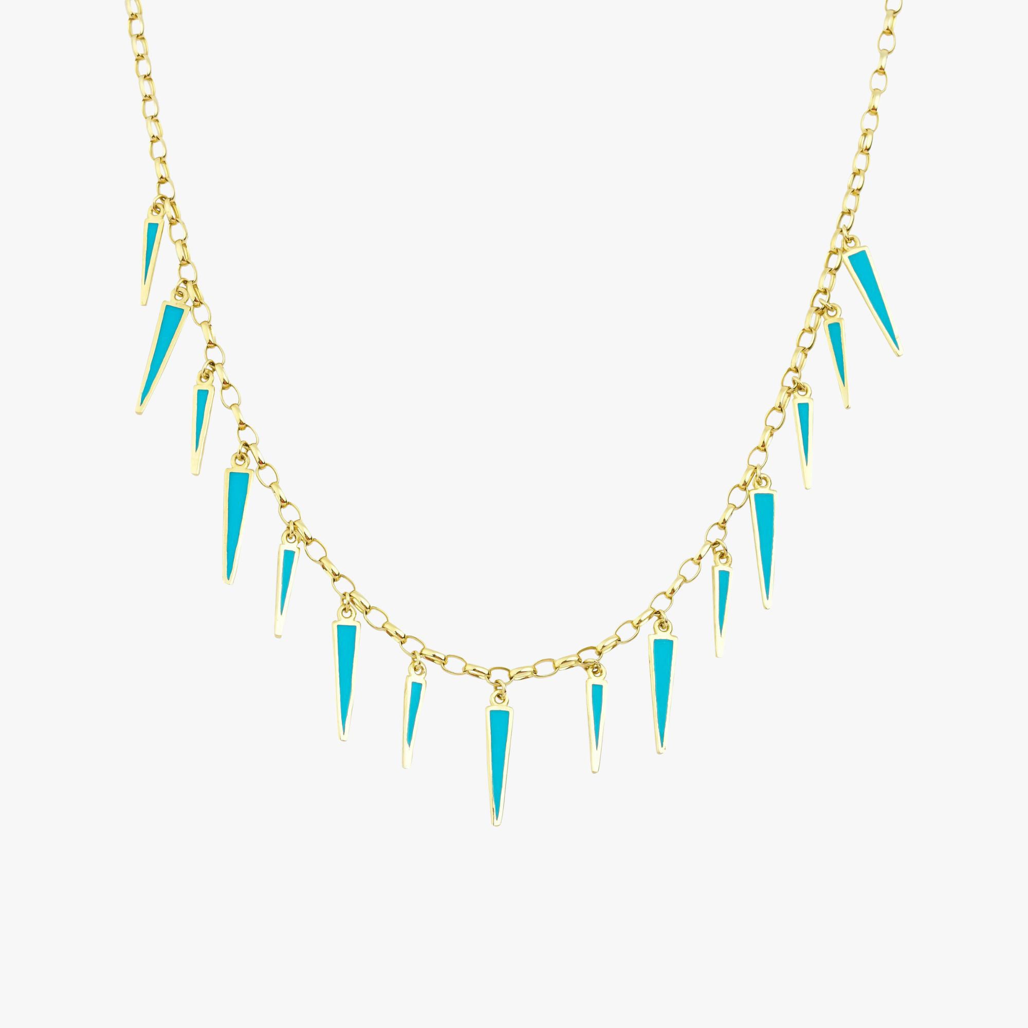 Turquoise Spike Station Necklace in 14K Gold