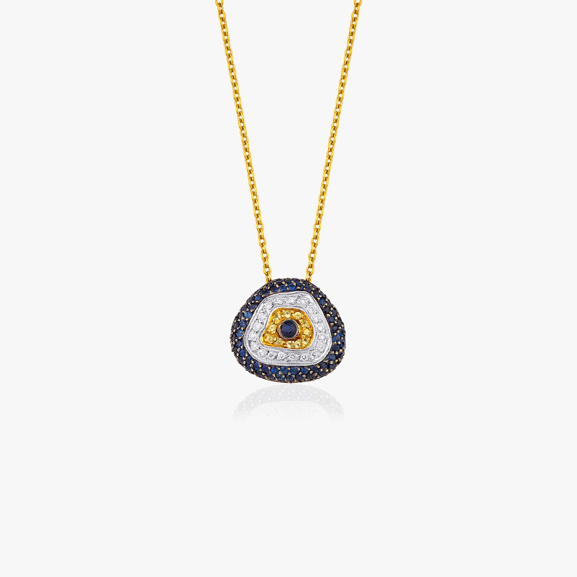 Large Sapphire and Diamond Evil Eye Necklace in 18K Gold