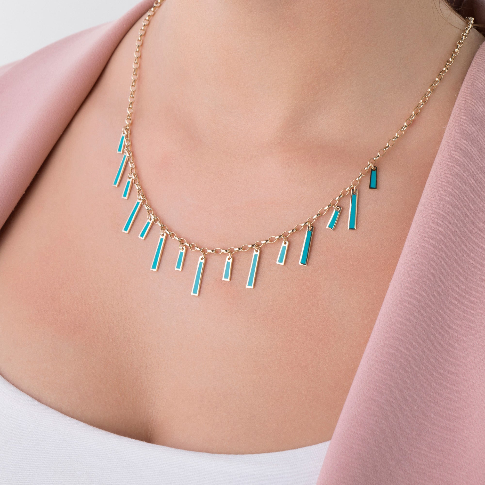 Turquoise Station Necklace in 14K Gold