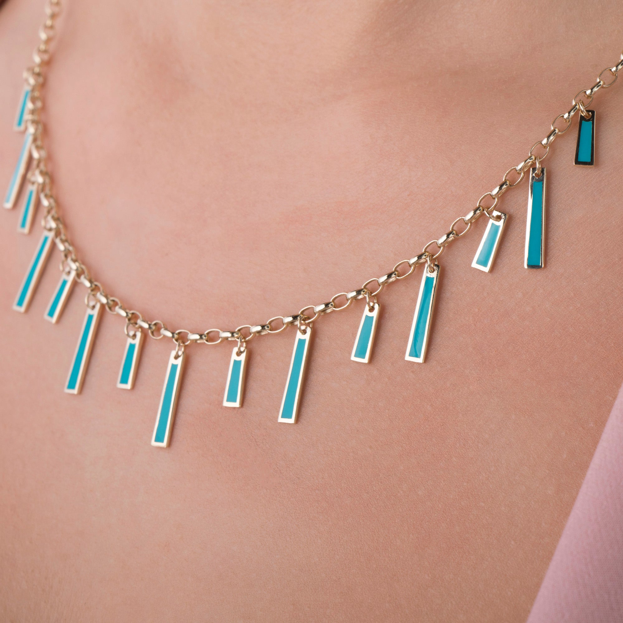 Turquoise Station Necklace in 14K Gold