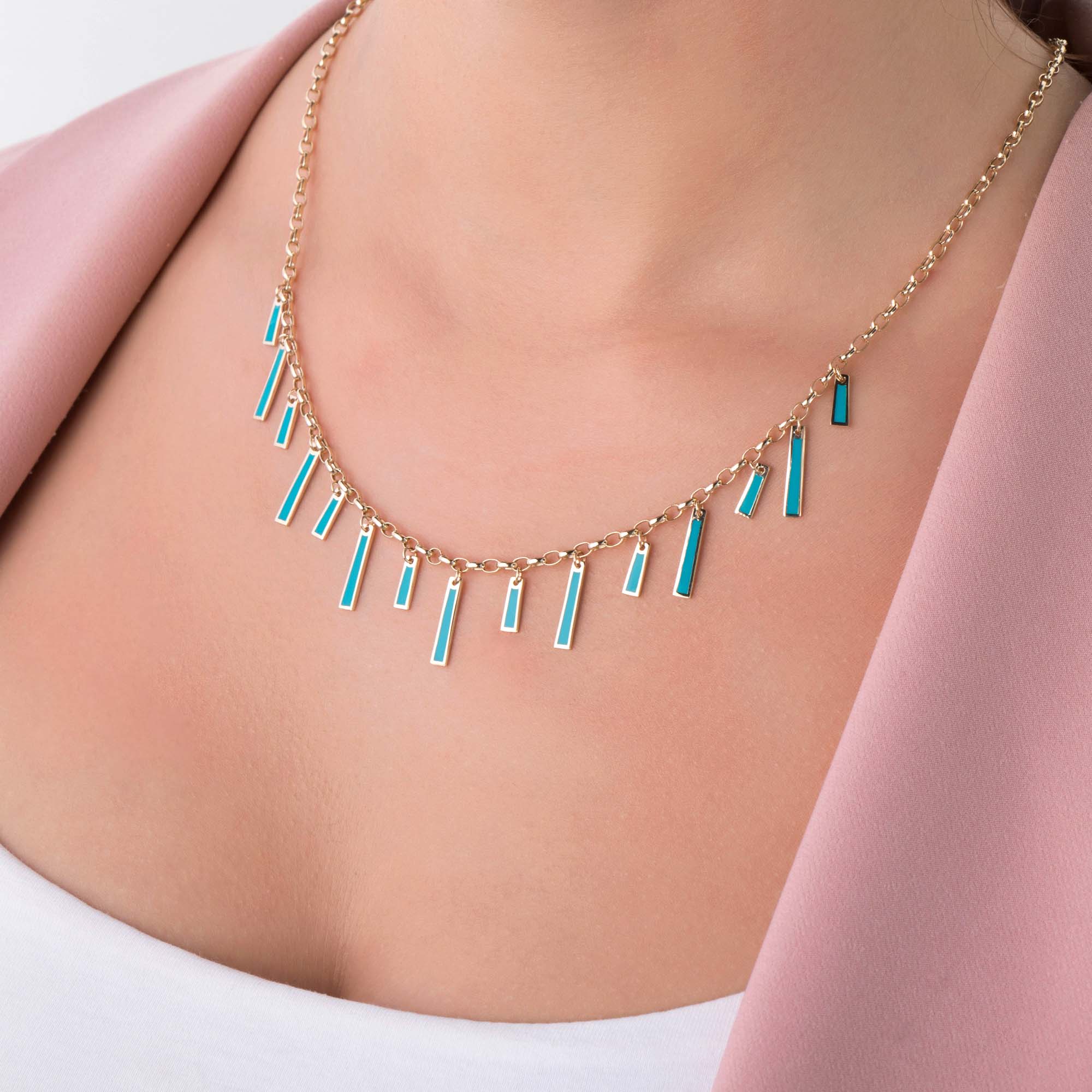 Turquoise Station Necklace in 14K Gold