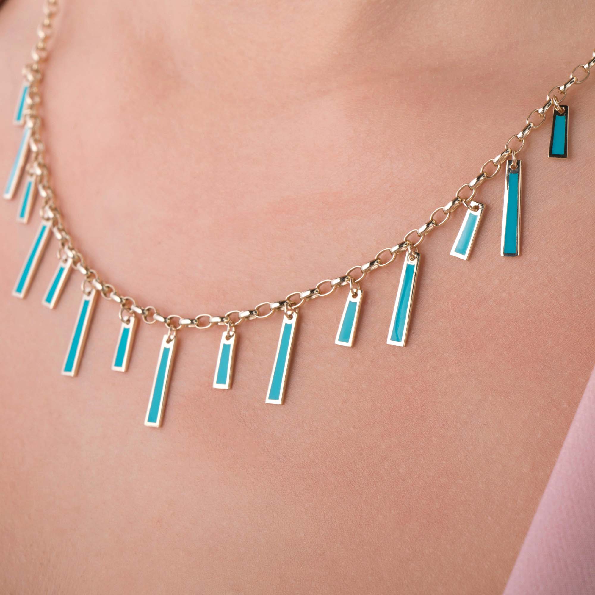 Turquoise Station Necklace in 14K Gold