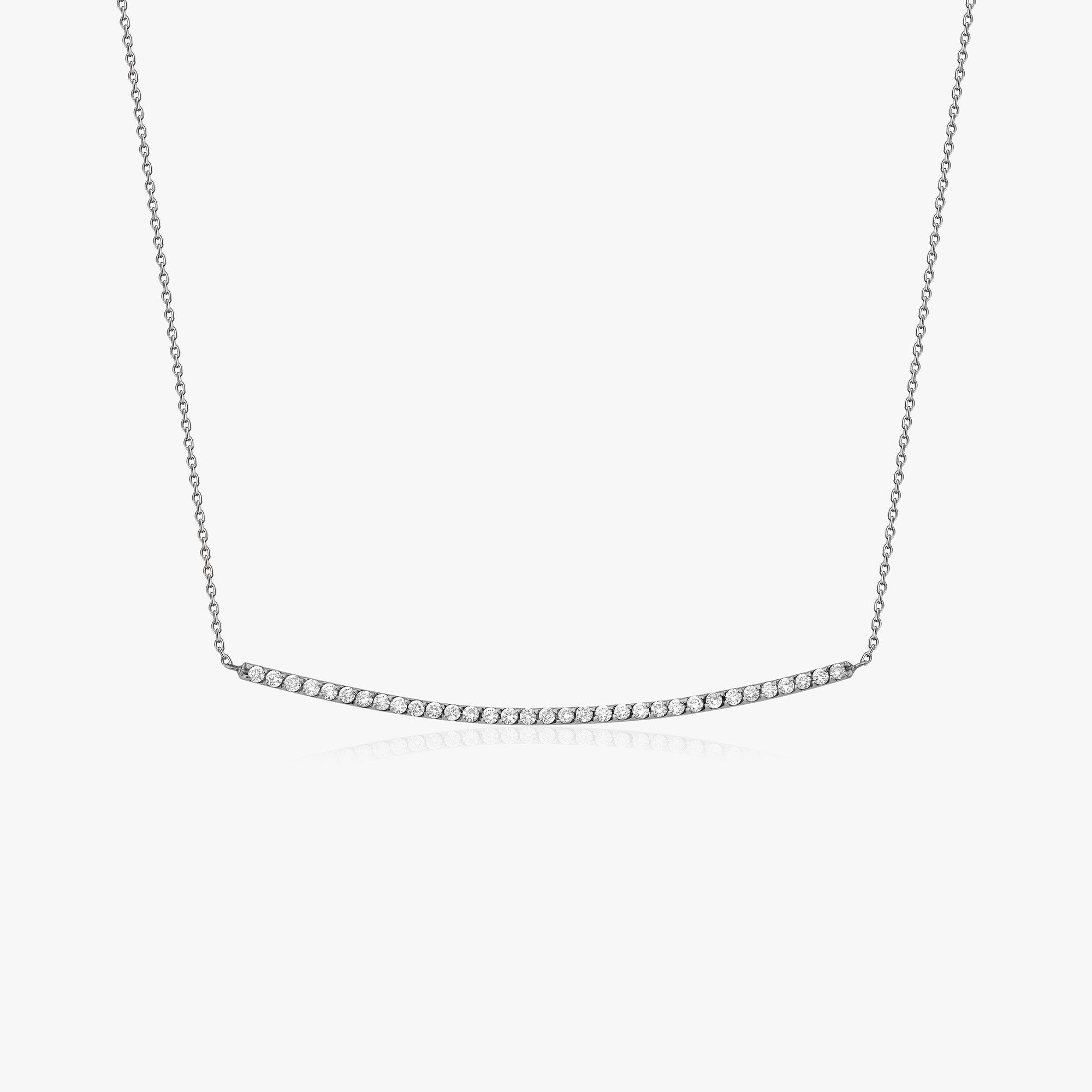 Diamond Long Curved Bar Necklace in 18K Gold