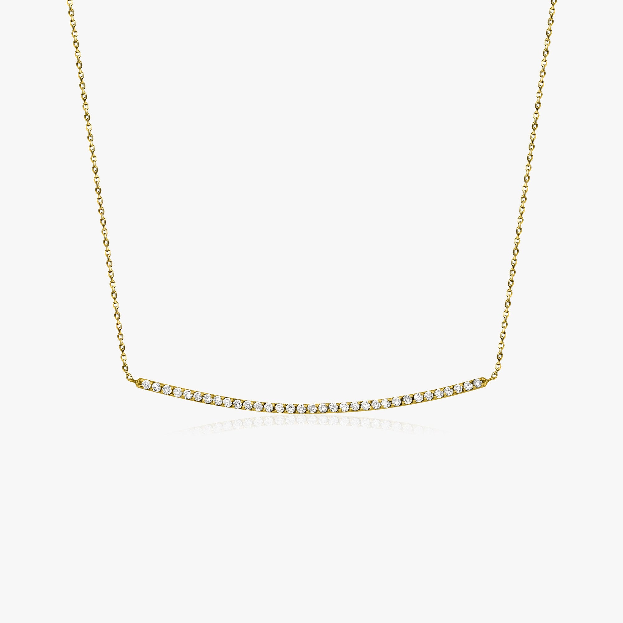 Diamond Long Curved Bar Necklace in 18K Gold