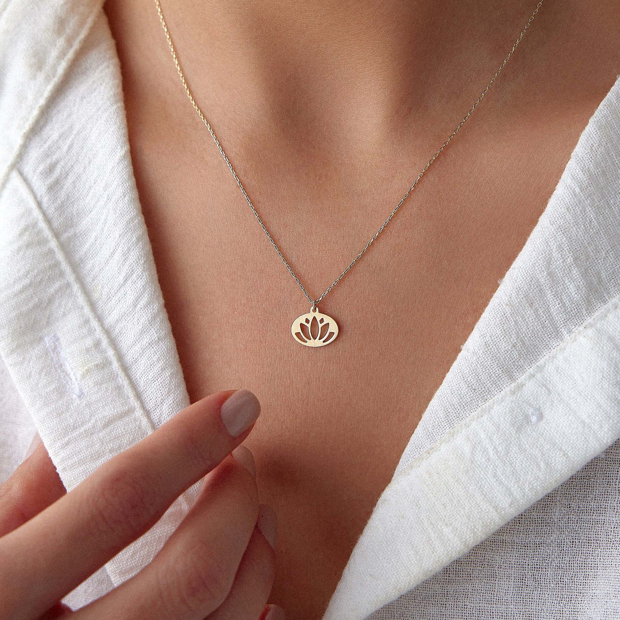 Lotus Print Necklace in 14K Gold
