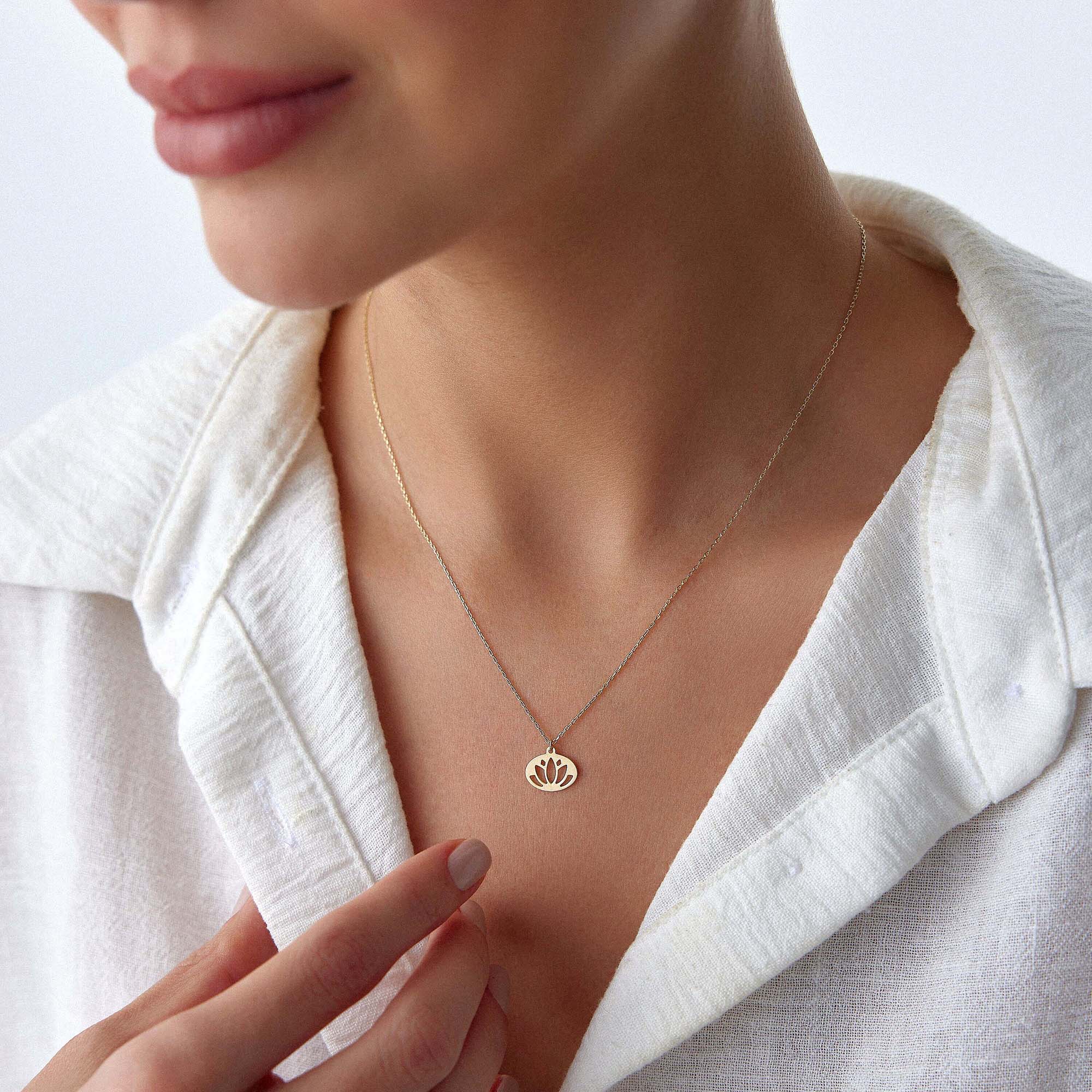 Lotus Print Necklace in 14K Gold