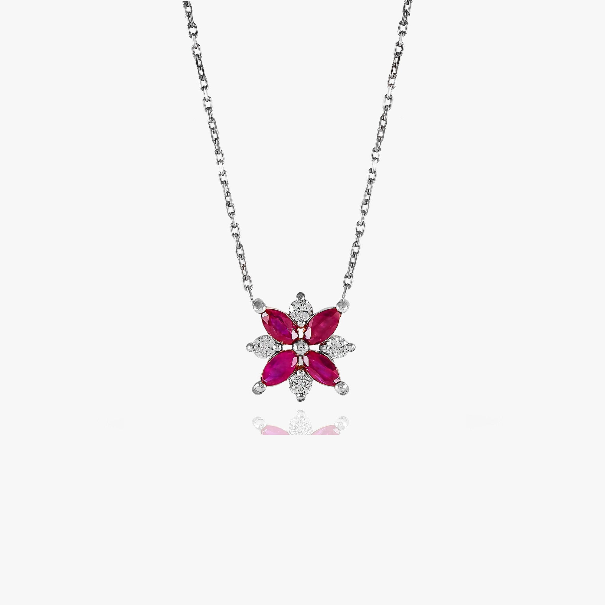 Ruby and Diamond Lotus Necklace in 14K Gold
