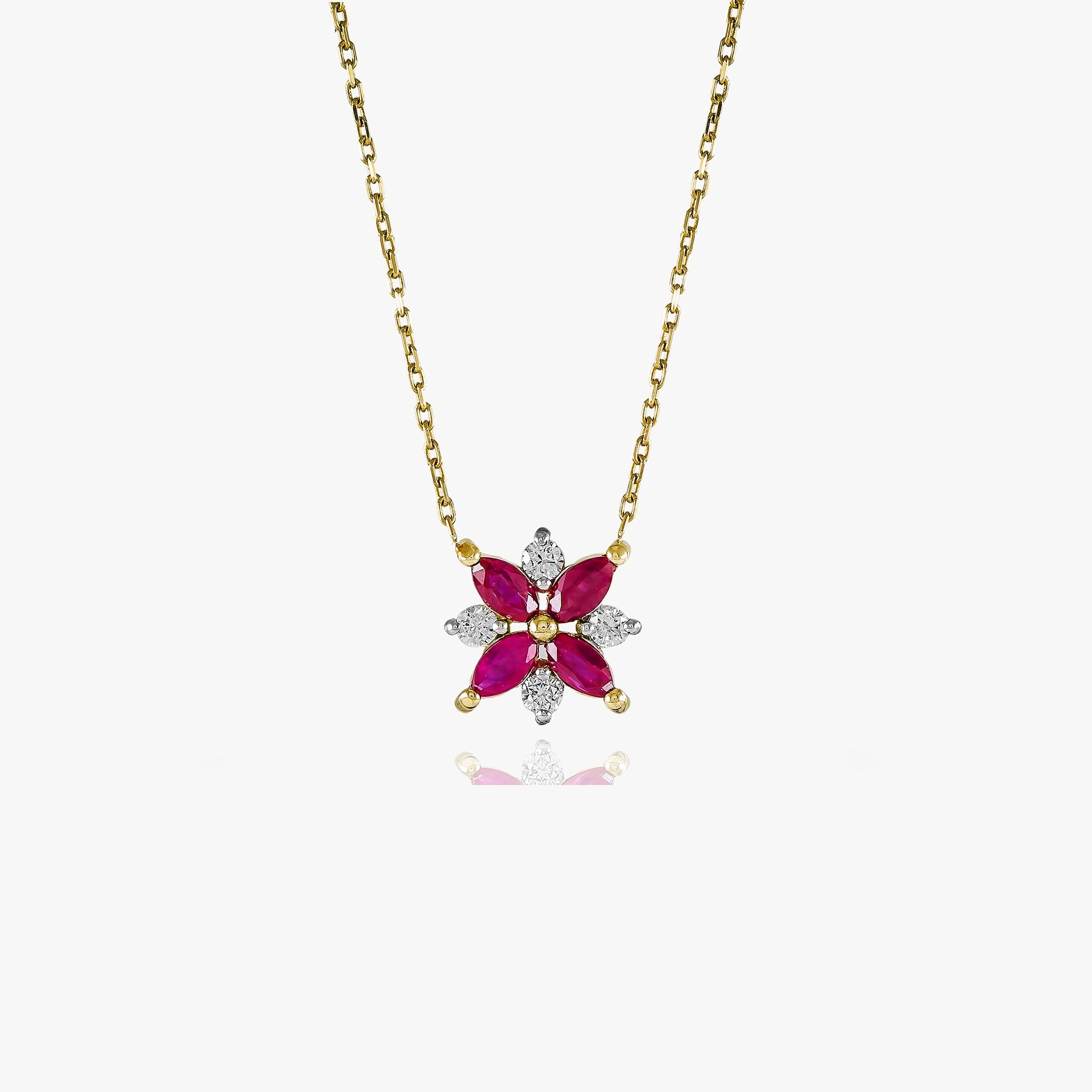 Ruby and Diamond Lotus Necklace in 14K Gold