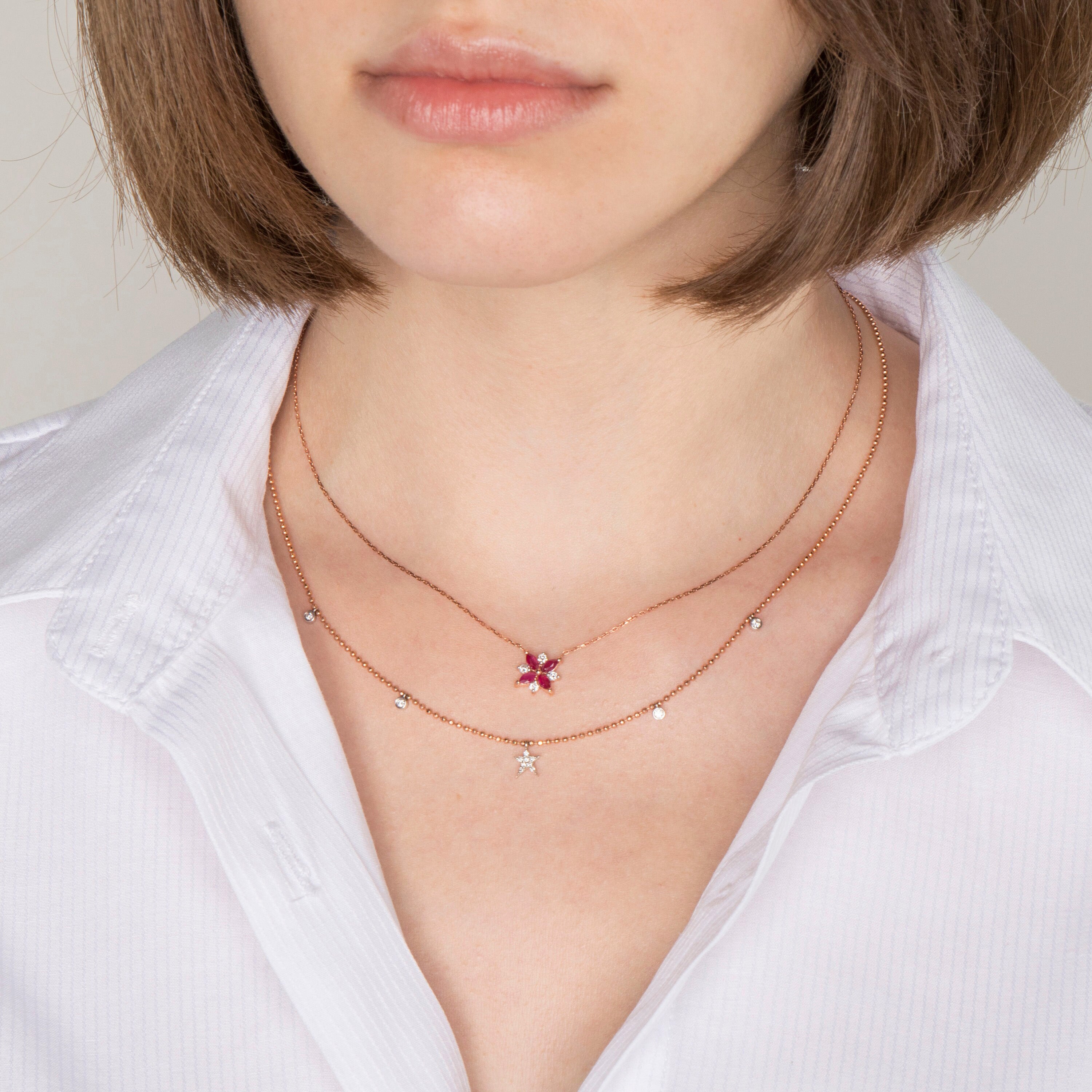 Ruby and Diamond Lotus Necklace in 14K Gold