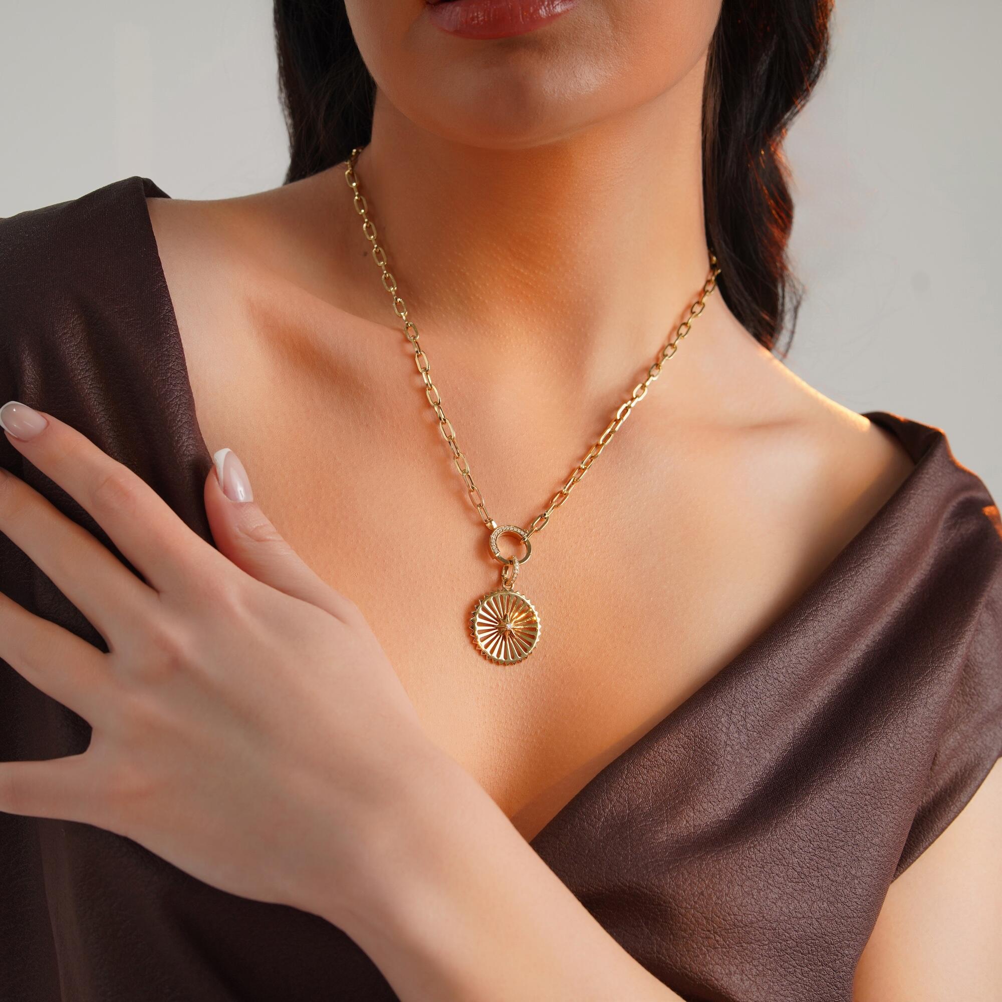 Diamond Starburst Medallion Available in 14K and 18K Gold