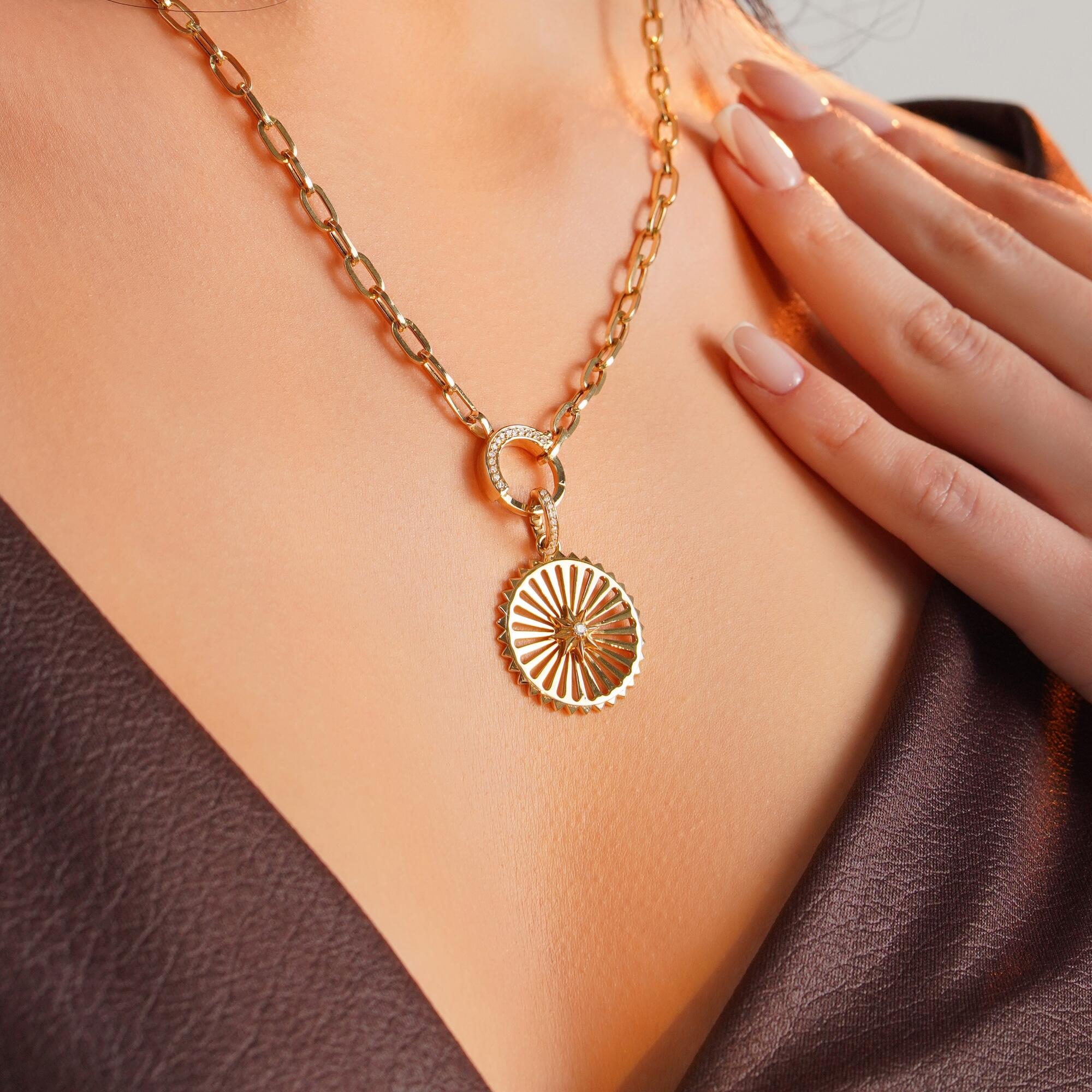 Diamond Starburst Medallion Available in 14K and 18K Gold