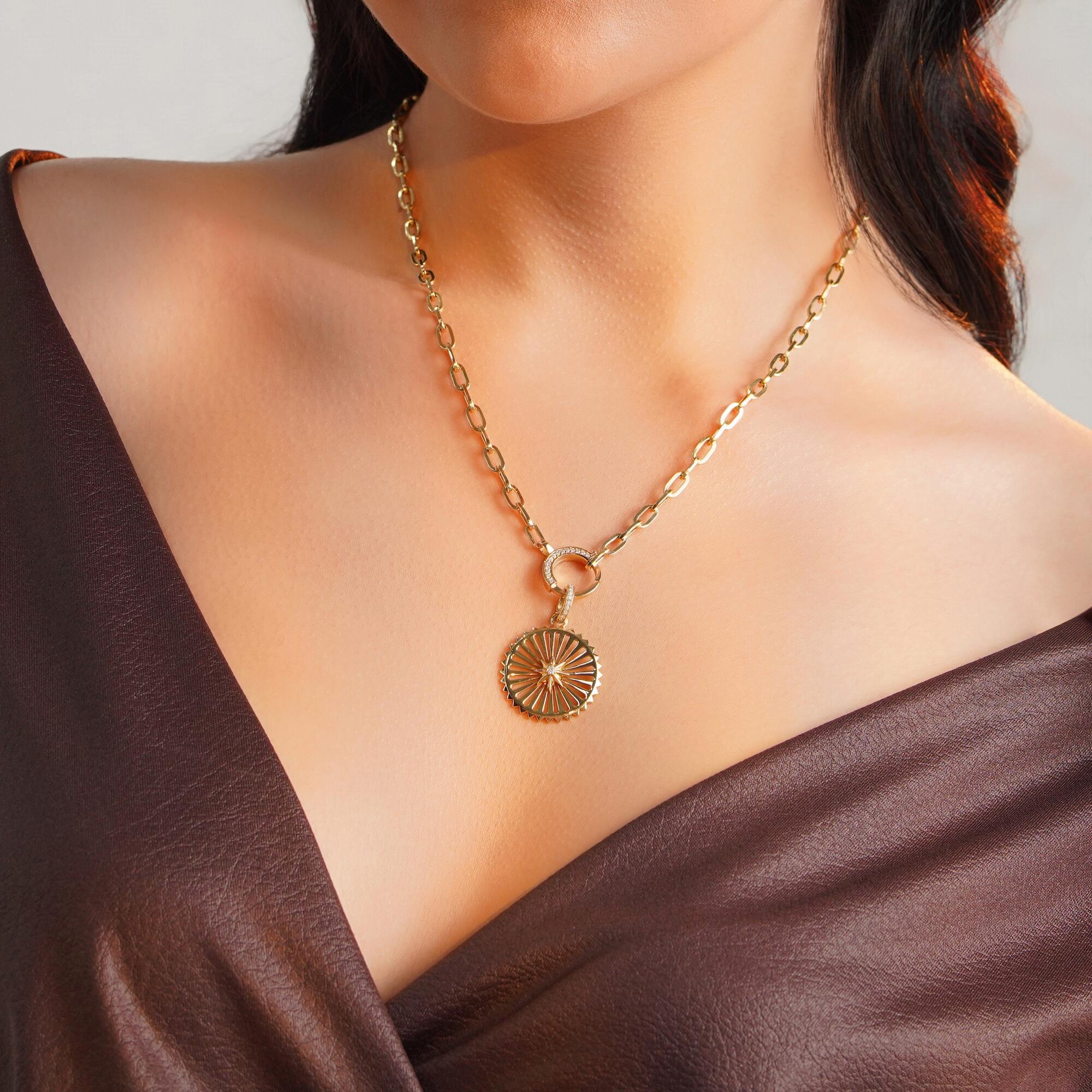 Diamond Starburst Medallion Available in 14K and 18K Gold