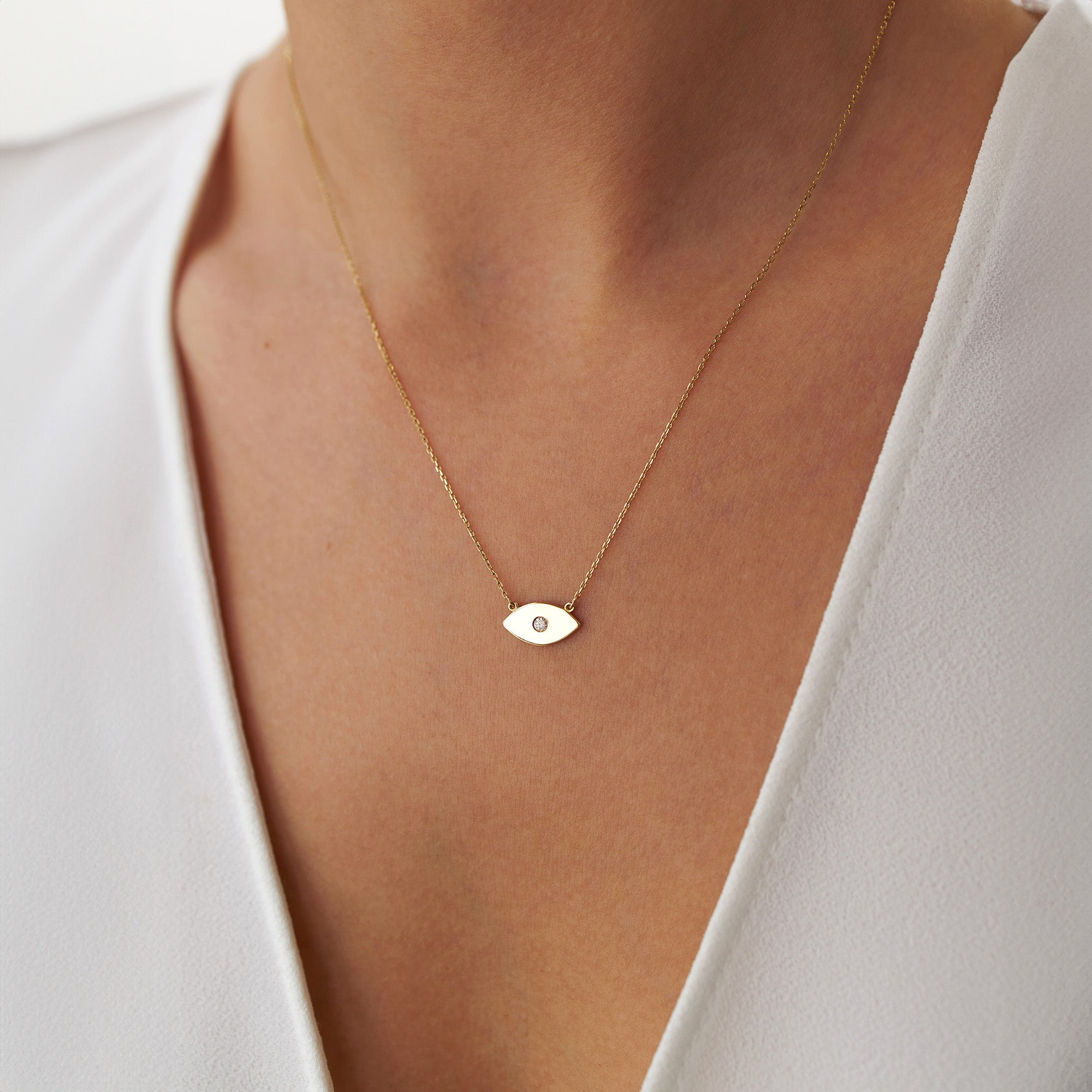 Diamond Evil Eye Necklace in 14K Gold