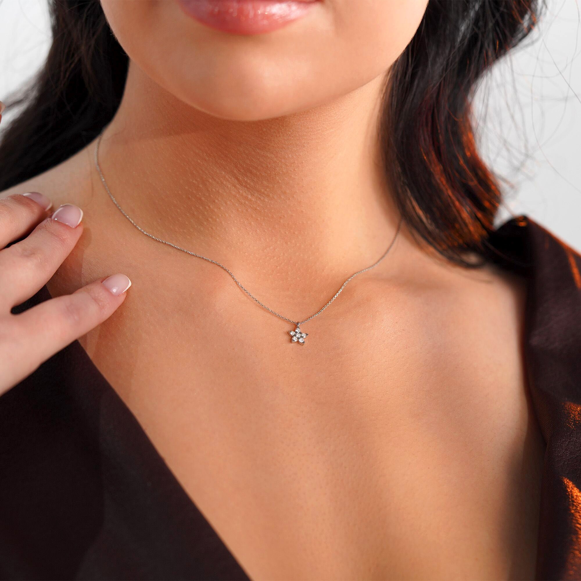 Mini Diamond Star Necklace Available in 14K and 18K Gold