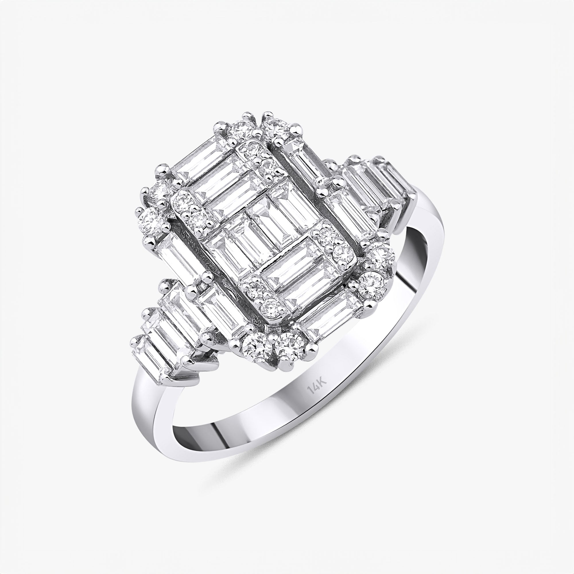 Modern Baguette Diamond Ring in 14K Gold