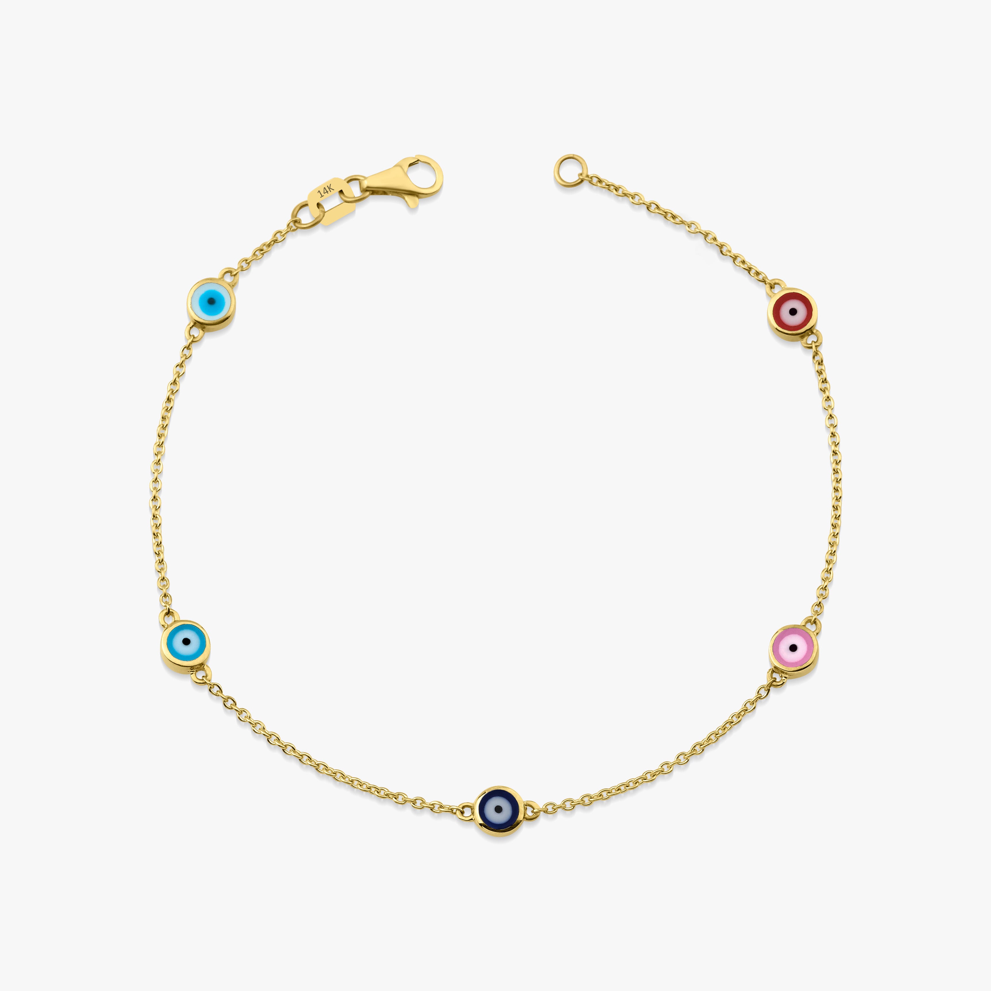 5 Multicolor Evil Eye Bracelet in 14K Gold