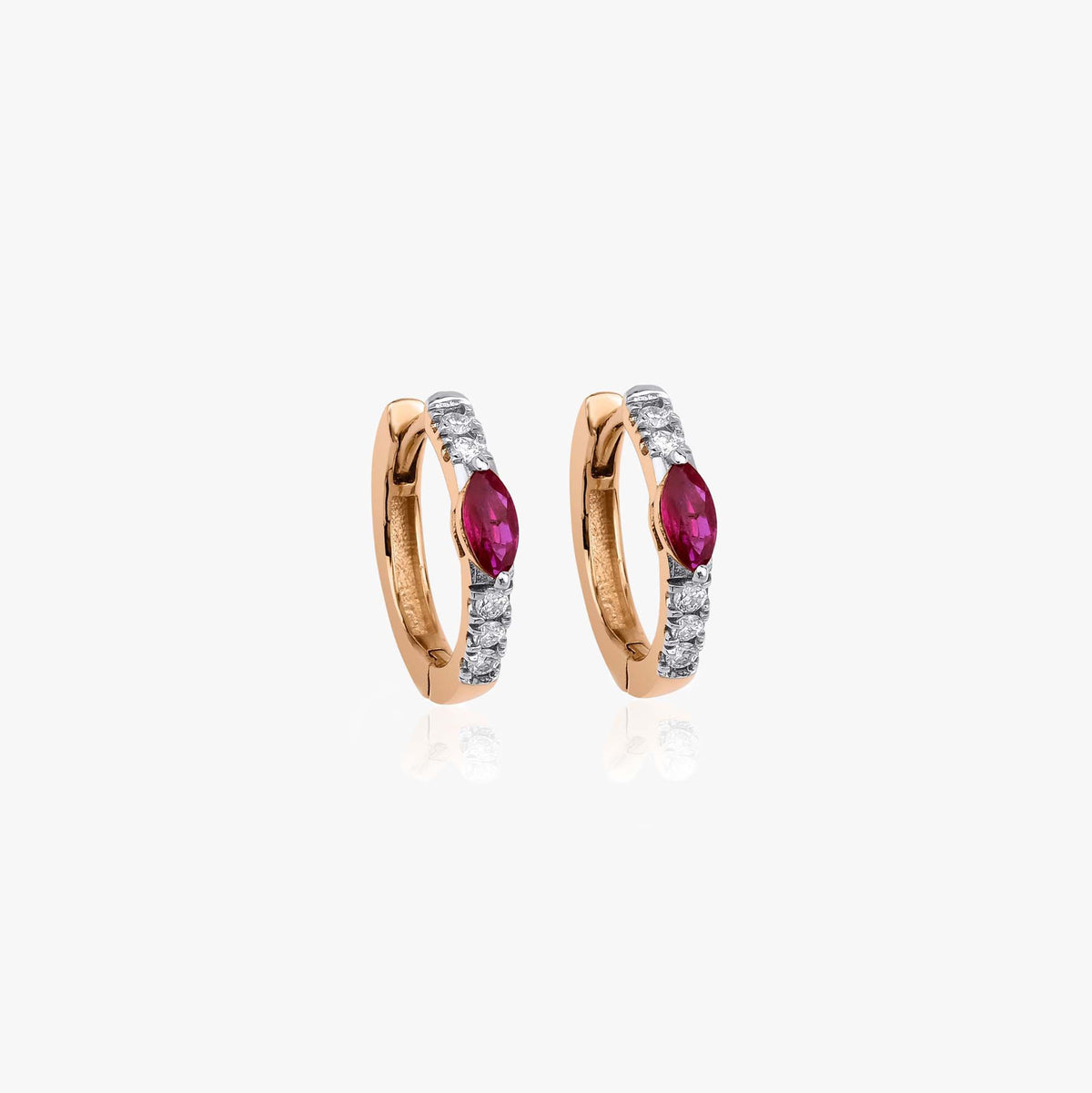Marquise Ruby and Diamond Hoops in 14K Gold