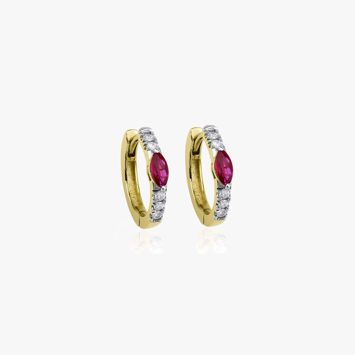 Marquise Ruby and Diamond Hoops in 14K Gold