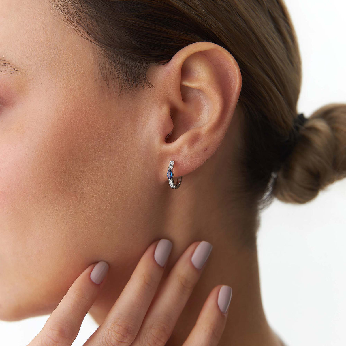 Marquise Sapphire and Diamond Hoops in 14K Gold