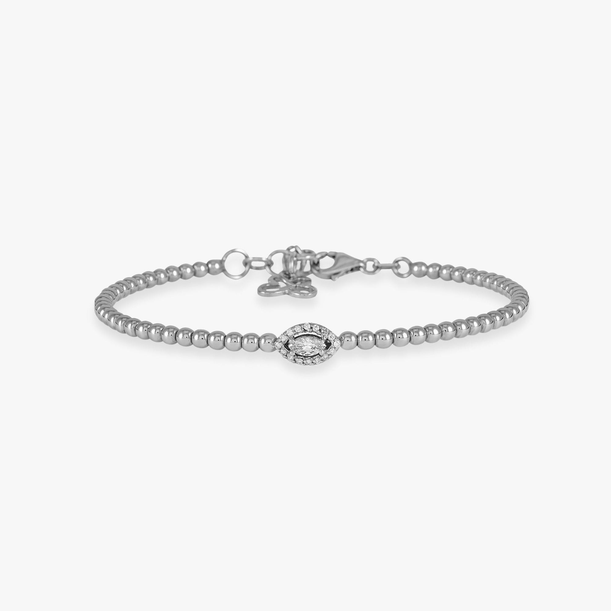 Marquise Diamond Beaded Bangle in 14K Gold
