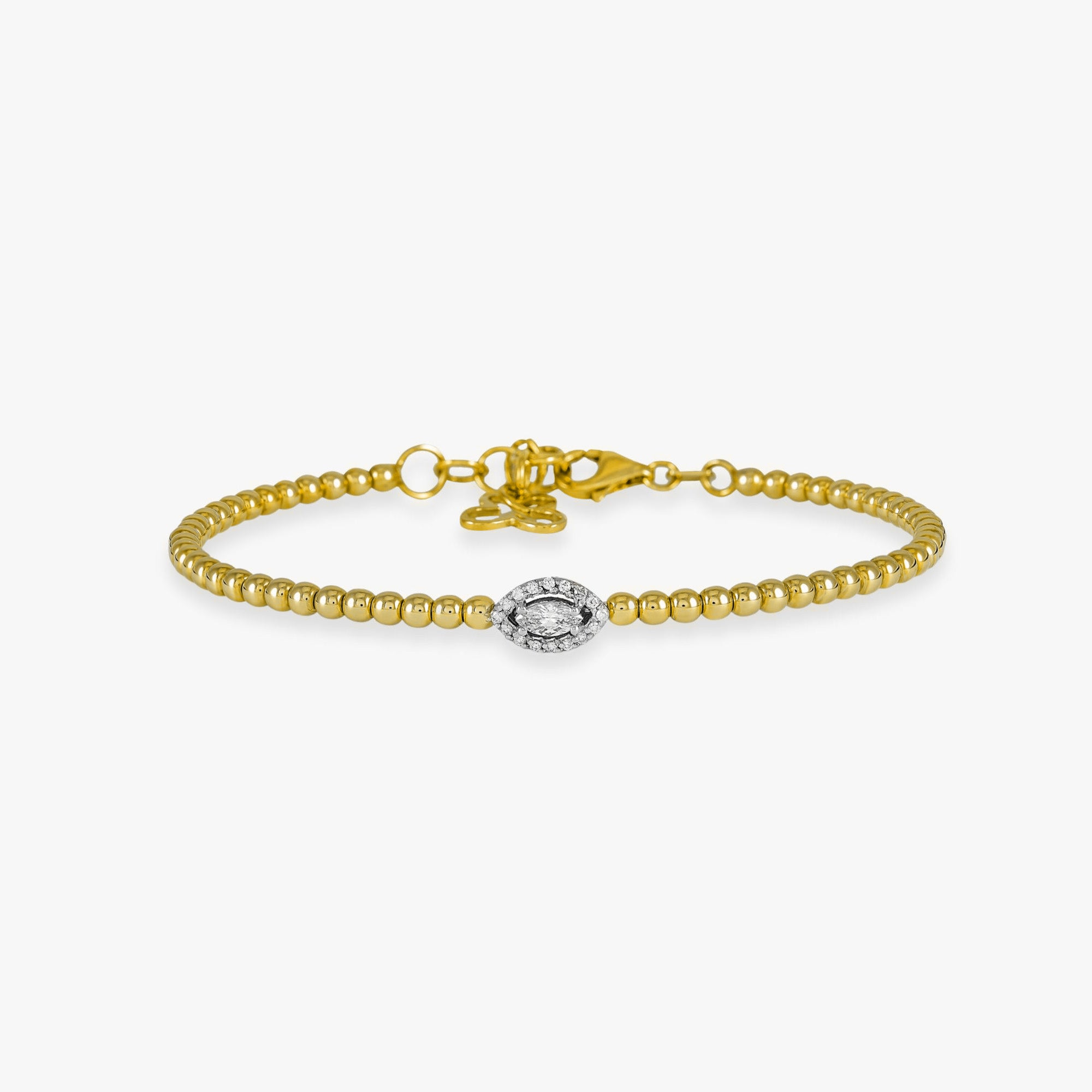 Marquise Diamond Beaded Bangle in 14K Gold