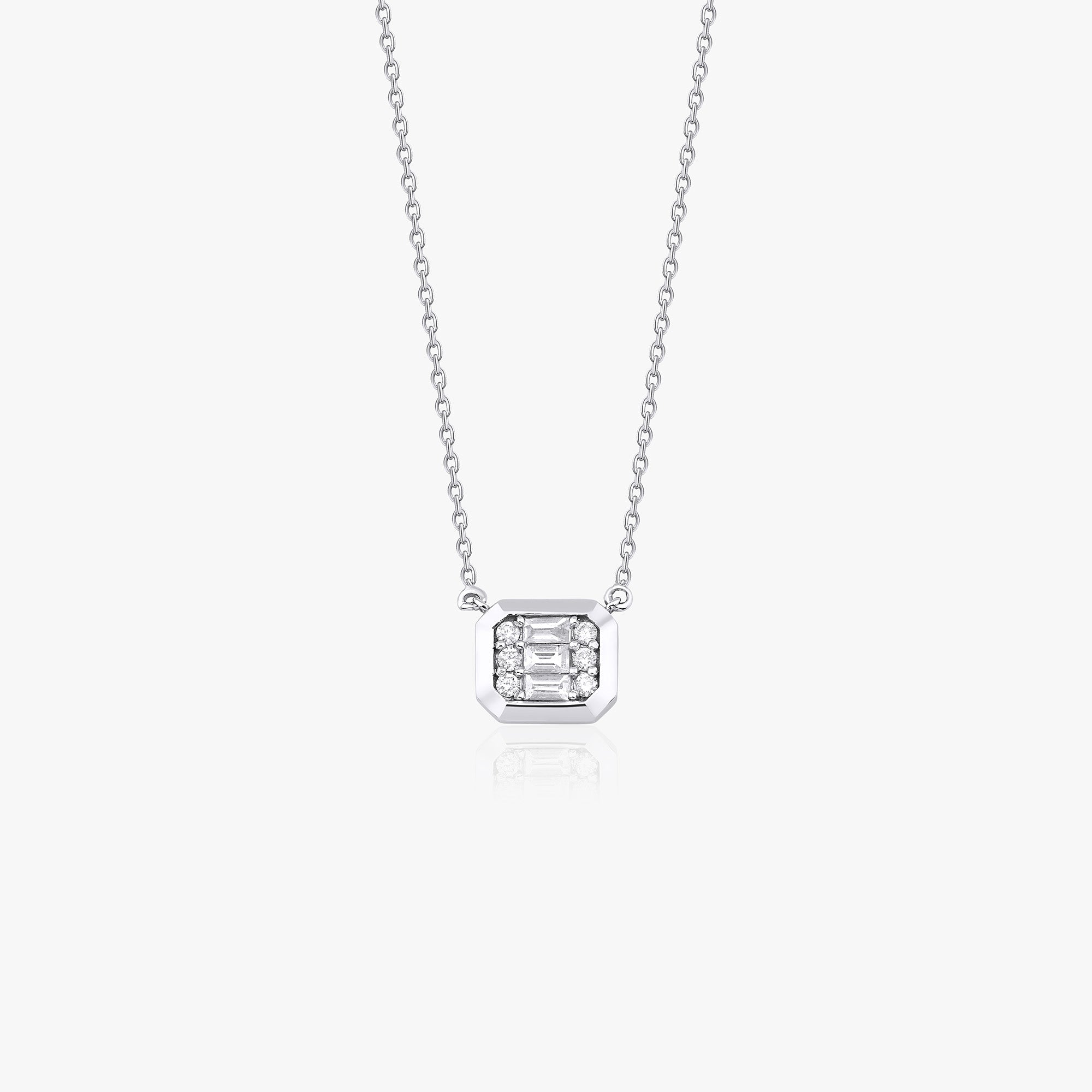 Baguette and Round Cut Diamond Necklace in 14K Gold