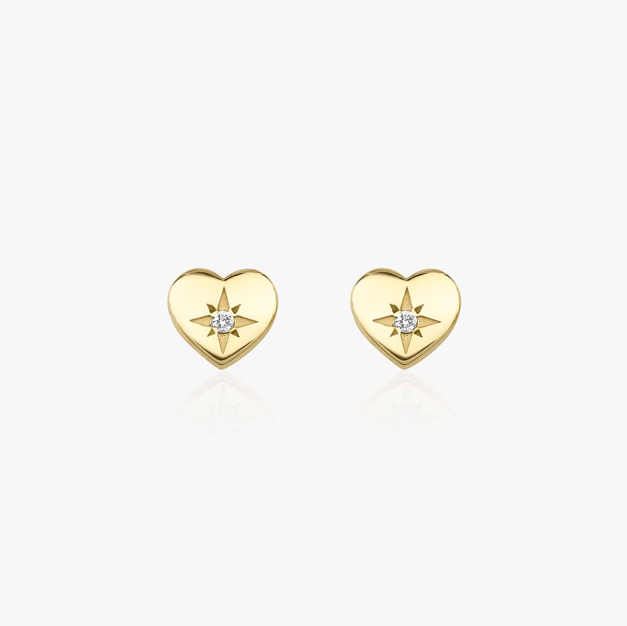 Minimal Diamond Heart Studs in 14K Gold