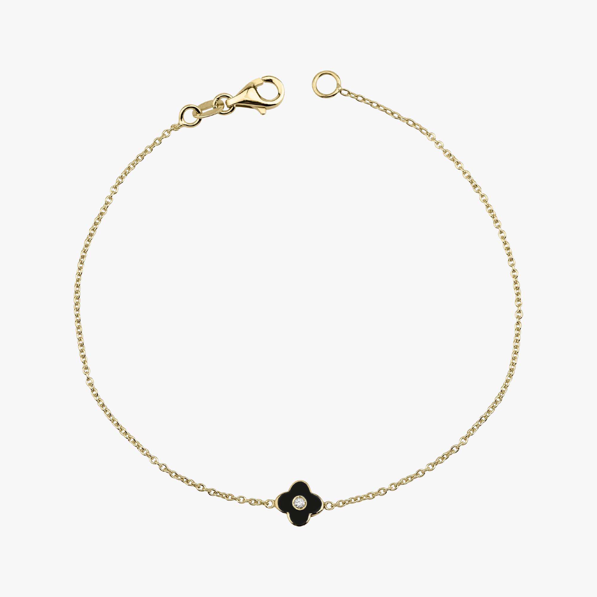 Mini Diamond Inlaid Black Clover Bracelet in 14K Gold