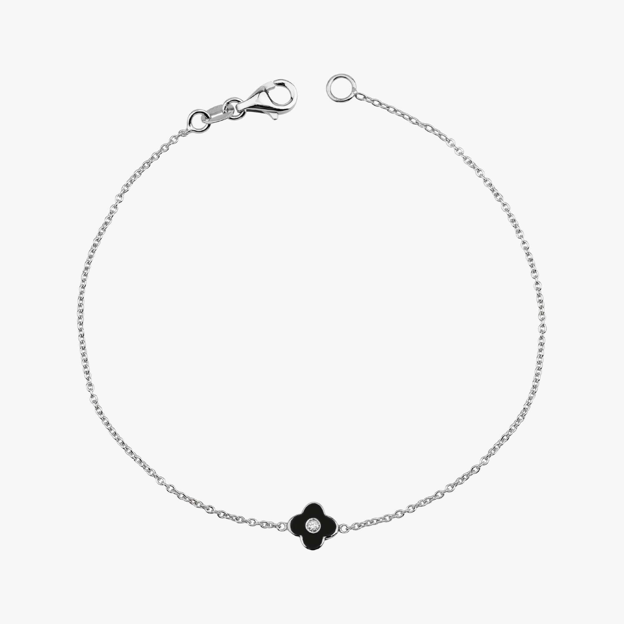 Mini Diamond Inlaid Black Clover Bracelet in 14K Gold