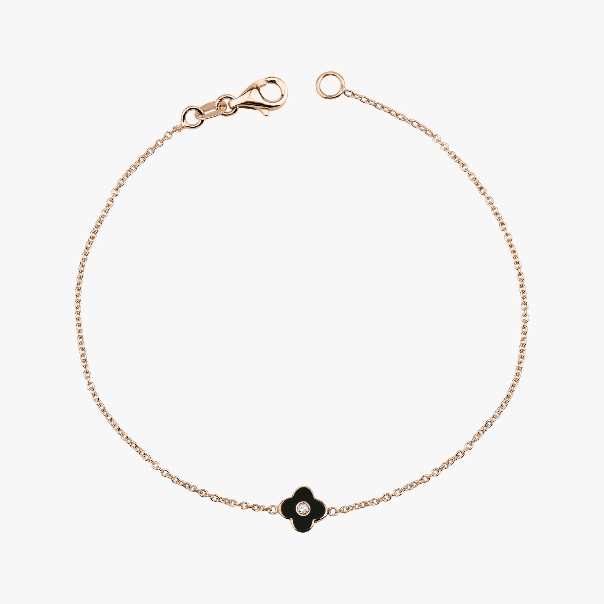 Mini Diamond Inlaid Black Clover Bracelet in 14K Gold