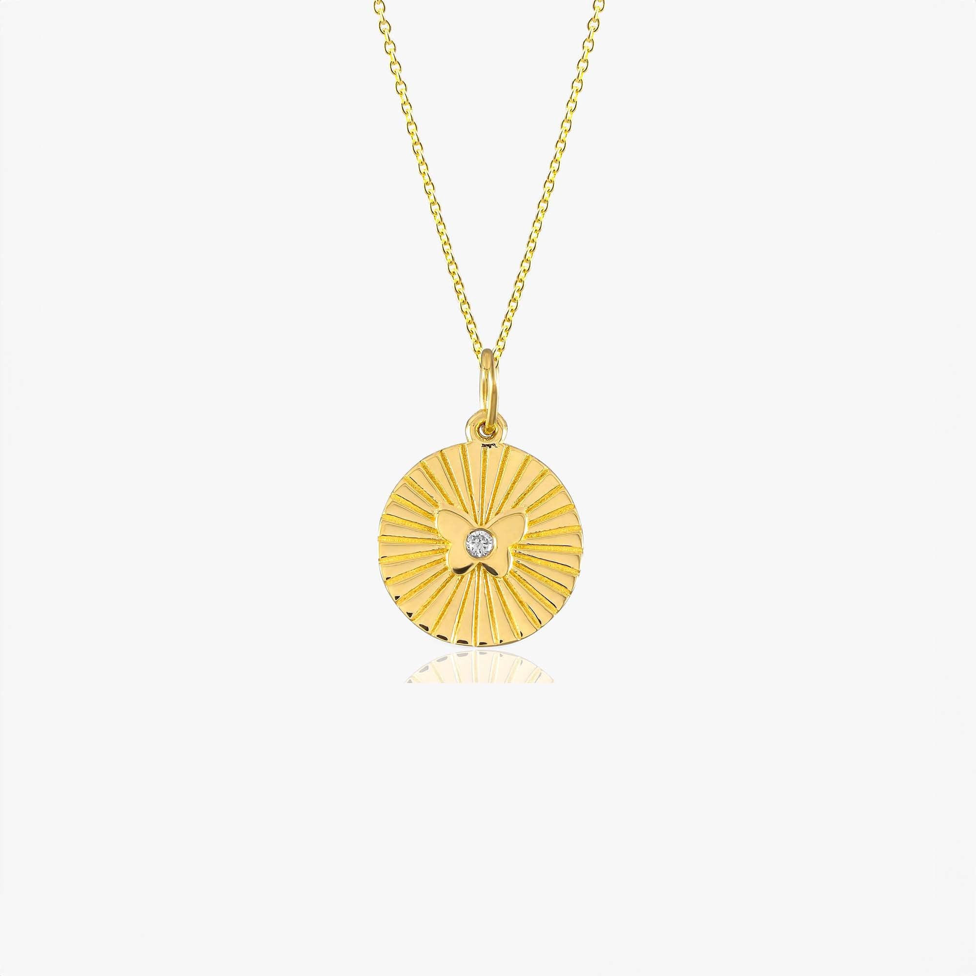 Mini Diamond Butterfly Coin Necklace in 14K Gold