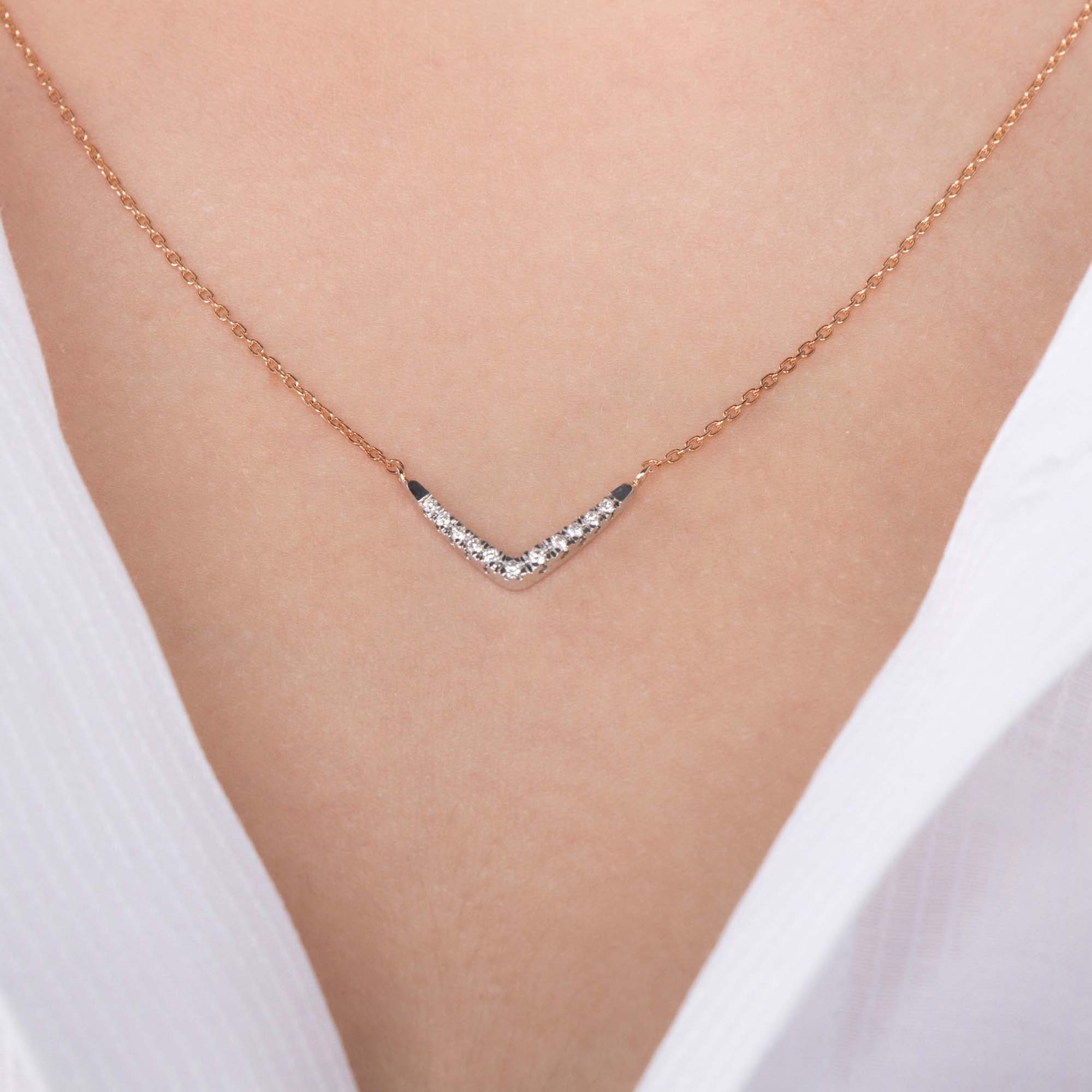 Mini Diamond Chevron Necklace in 14K Gold