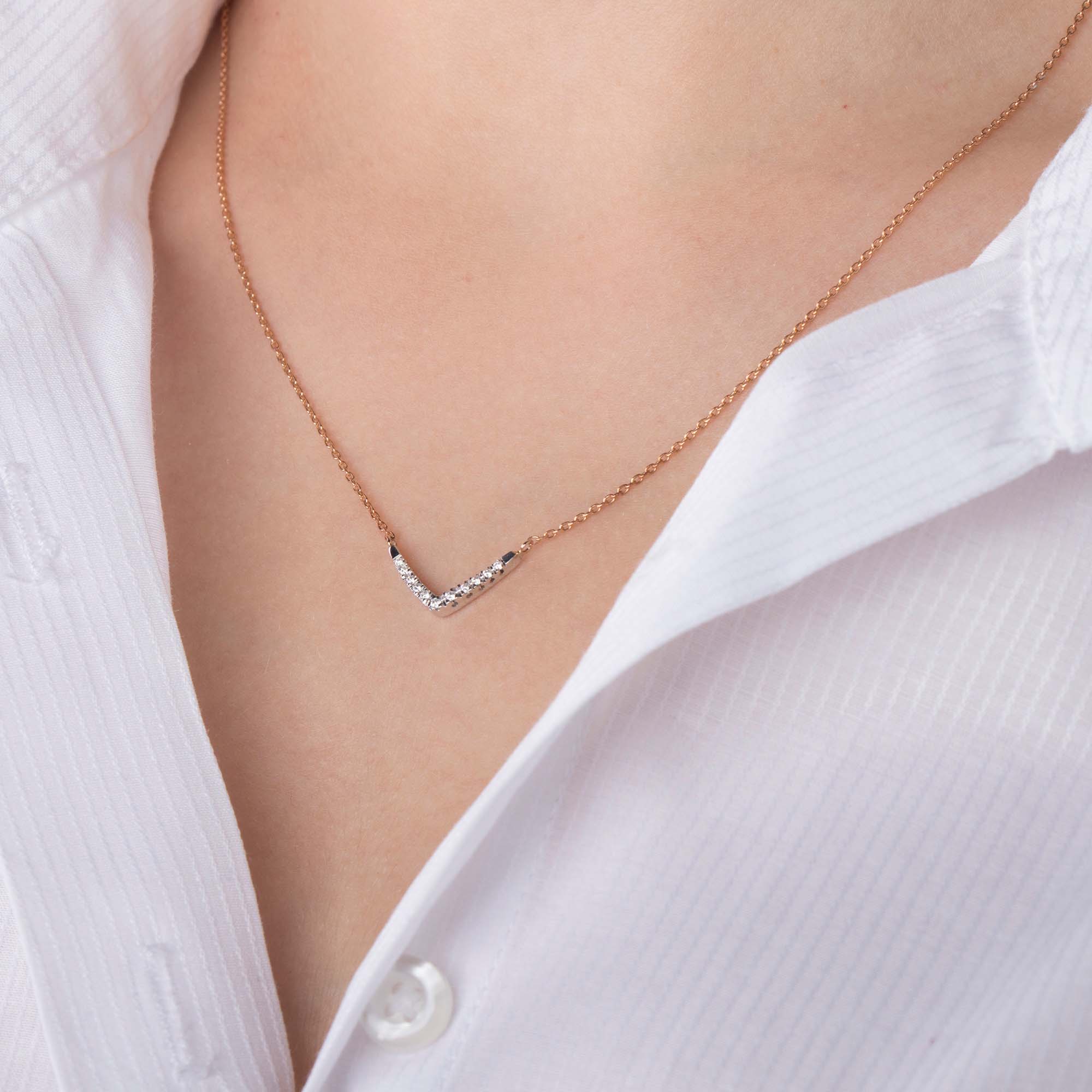 Mini Diamond Chevron Necklace in 14K Gold